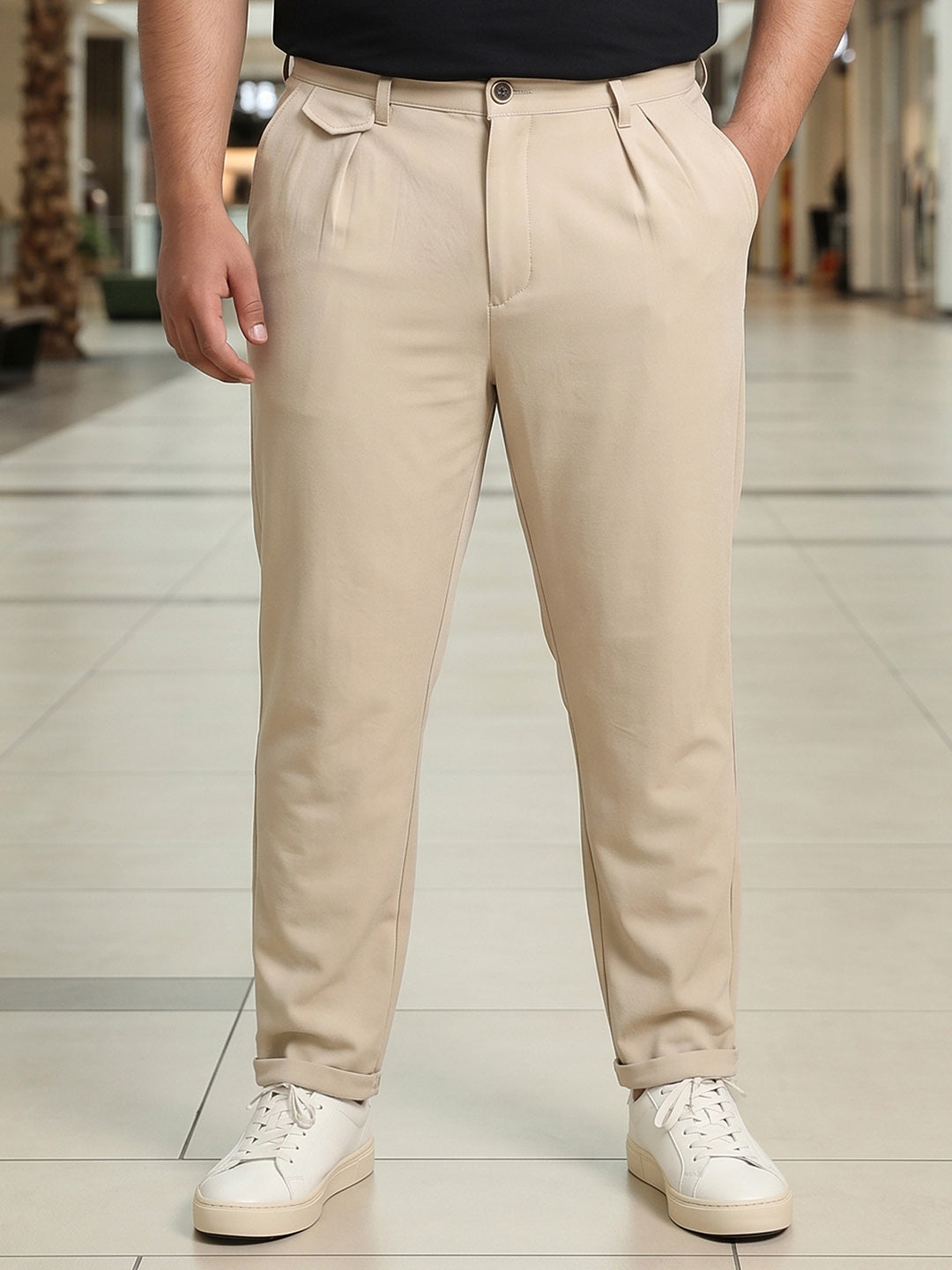 Beige Mid-Rise Tapered Fit Trouser