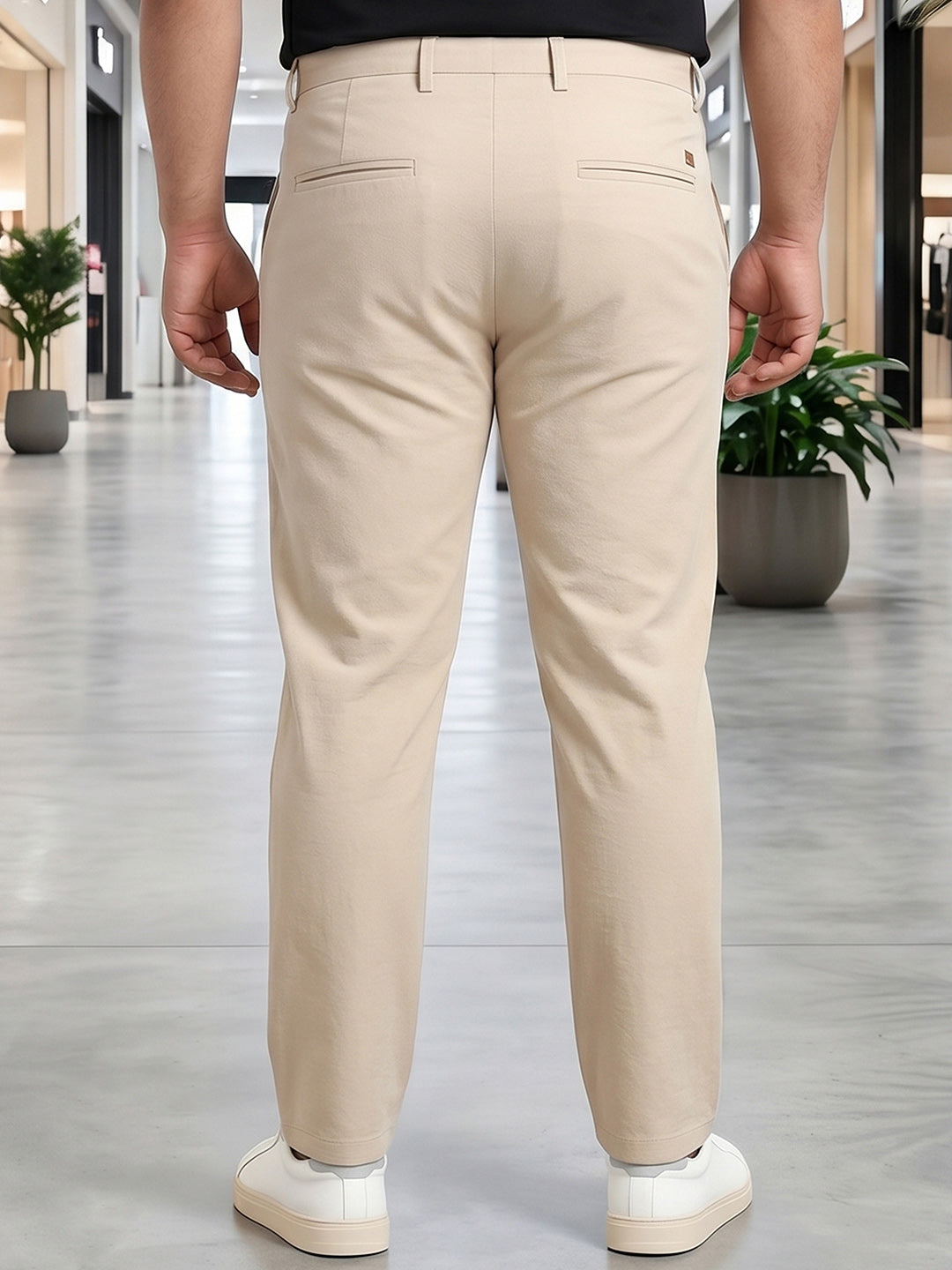 Beige Mid-Rise Tapered Fit Trouser