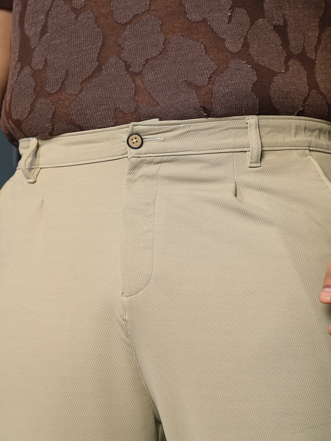 Khaki Mid-Rise Regular Fit Trouser