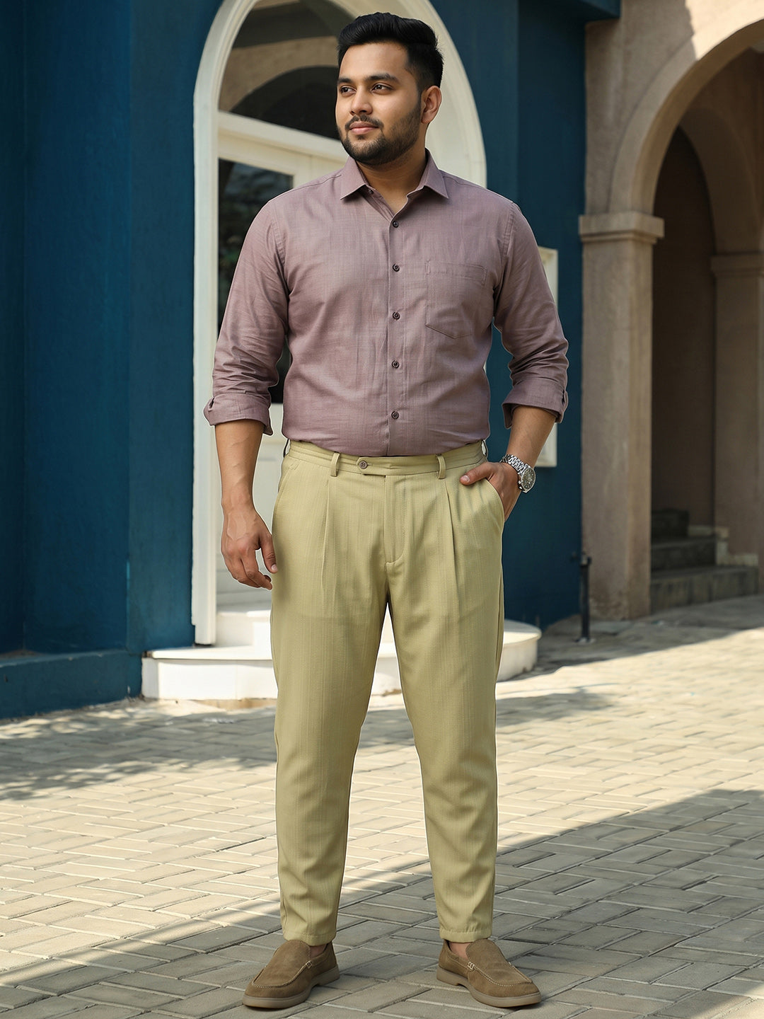 Khaki Mid-Rise Regular Fit Trouser