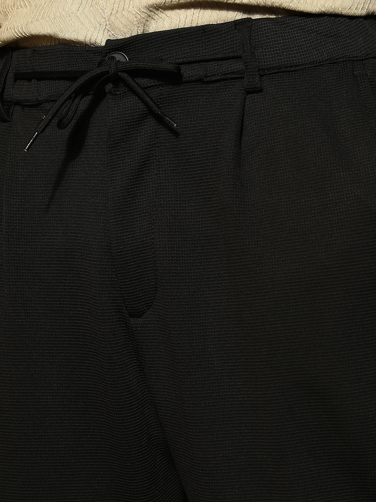 Instafab Plus Men's Black Micro Waffle Straight Fit Trouser With Drawstring - view 5
