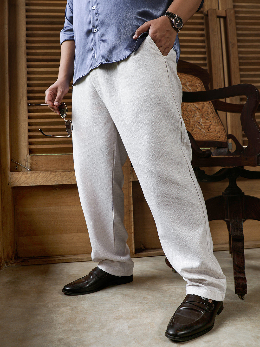 Textured-Woven Cigrette Trousers