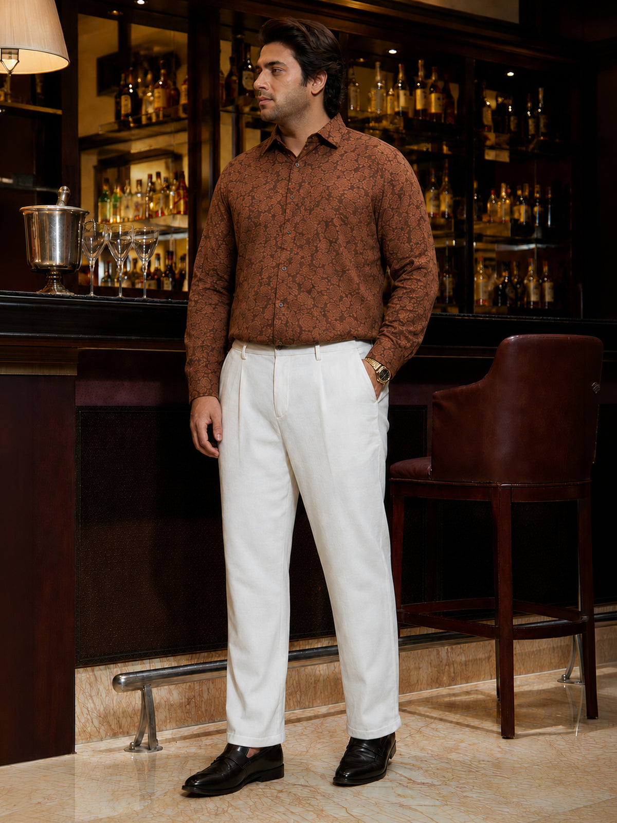 Instafab Plus Men's White Single Pleated Straight Fit Trouser - view 4