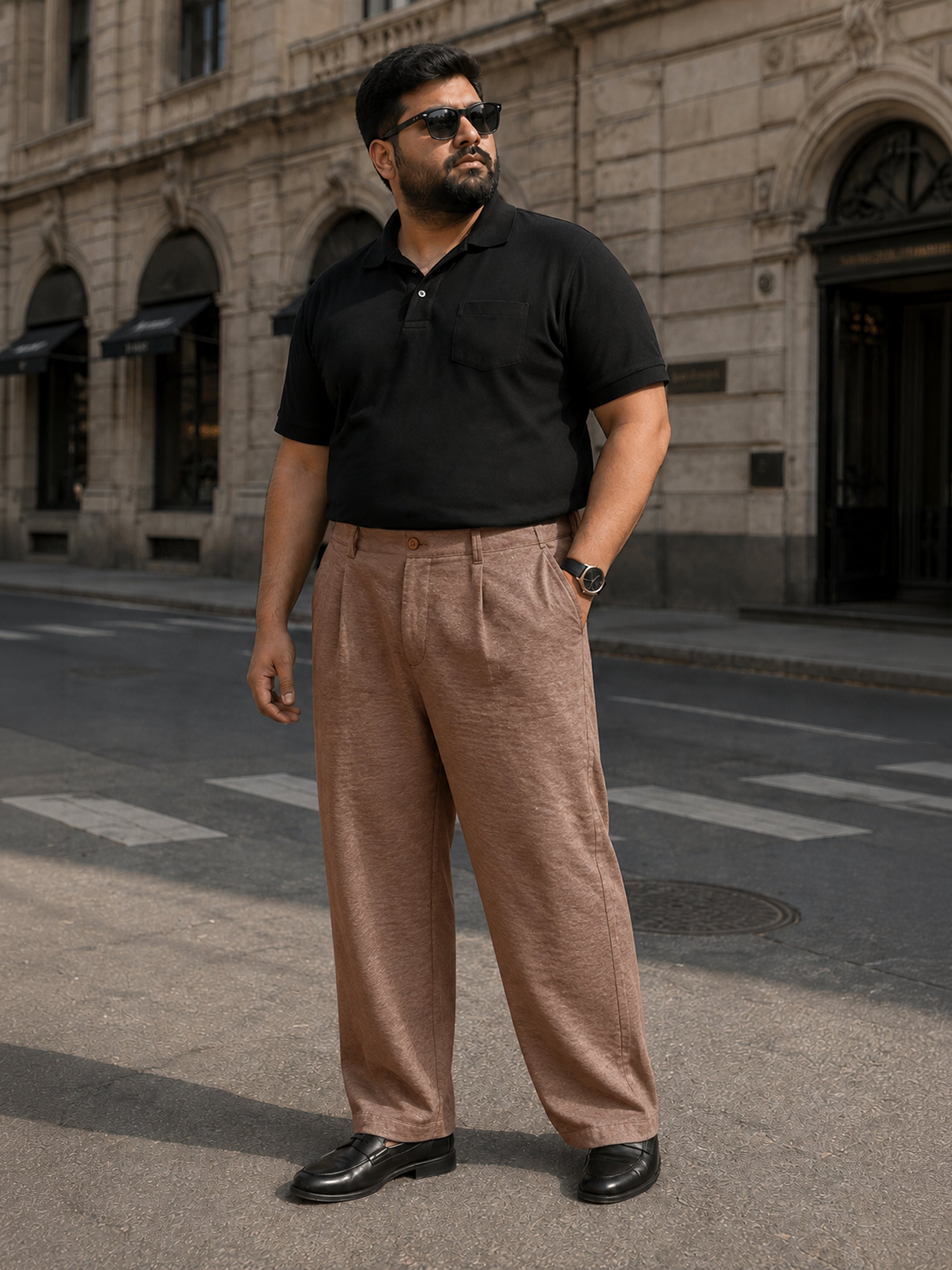 Instafab Plus Men's Brown Creased Single Pleated Straight Fit Trouser - view 4