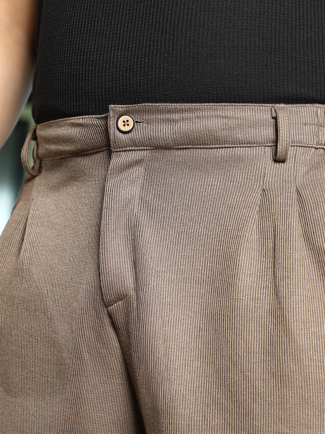 Pleated-Ribbed Trousers