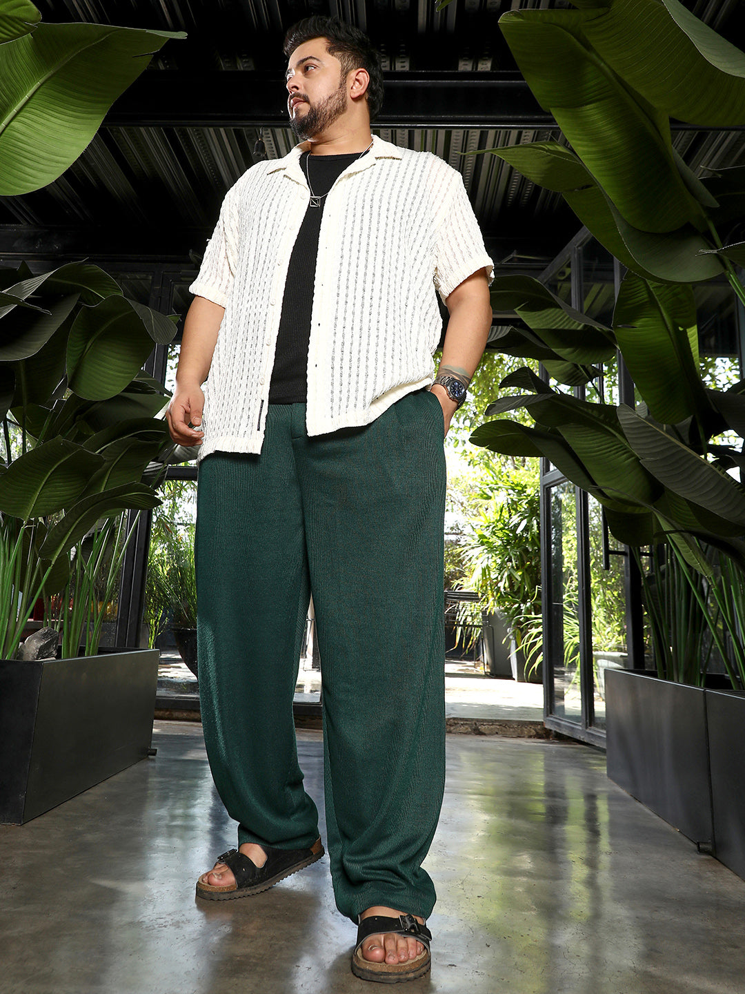 Pleated-Ribbed Trousers