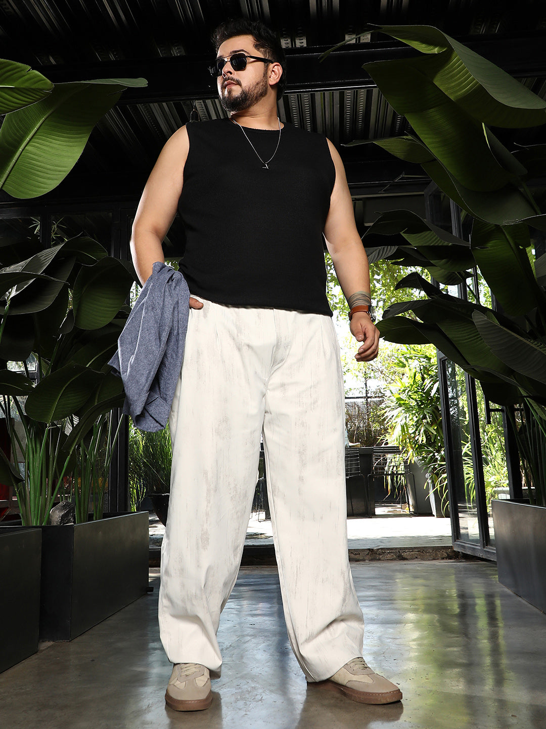Gazed-Imprint Relaxed Trousers