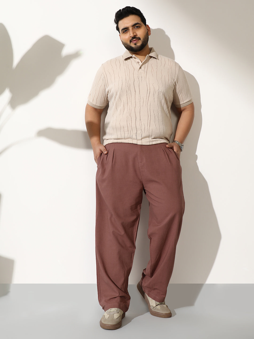 Linen-Blend Pleated Trousers