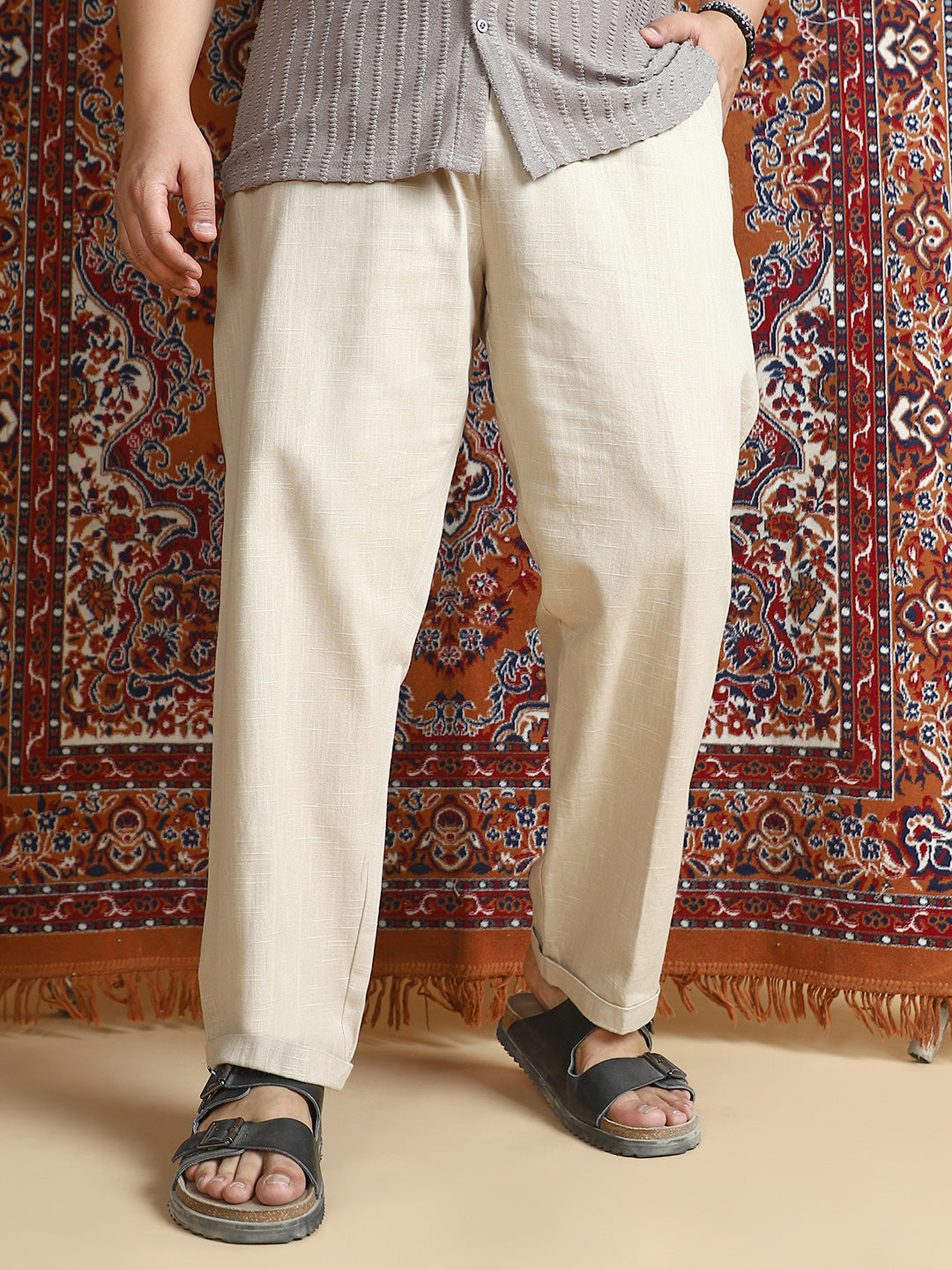 Linen-Blend Cuffed Trousers