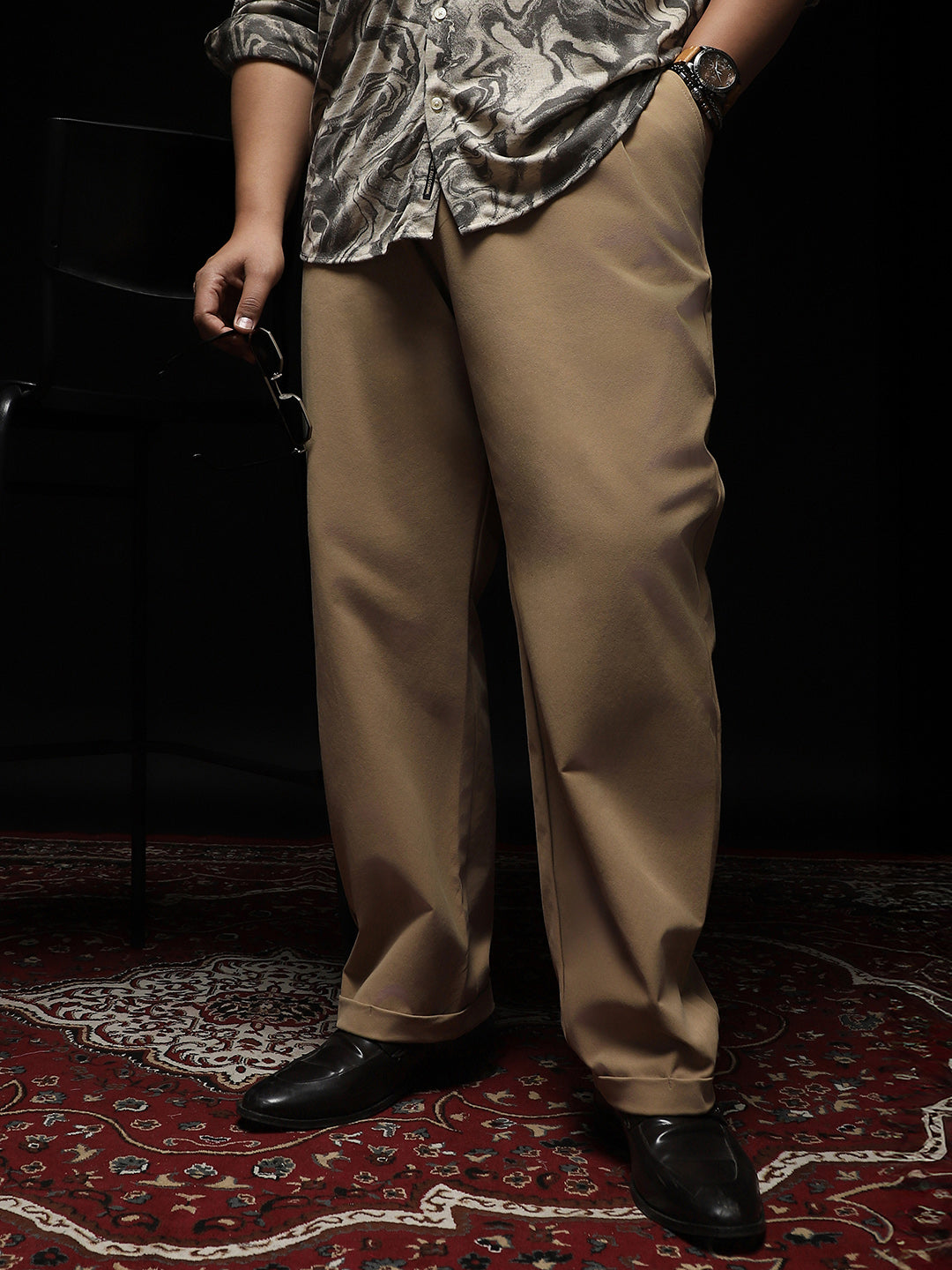 Extended-Waistband Pleated Trousers