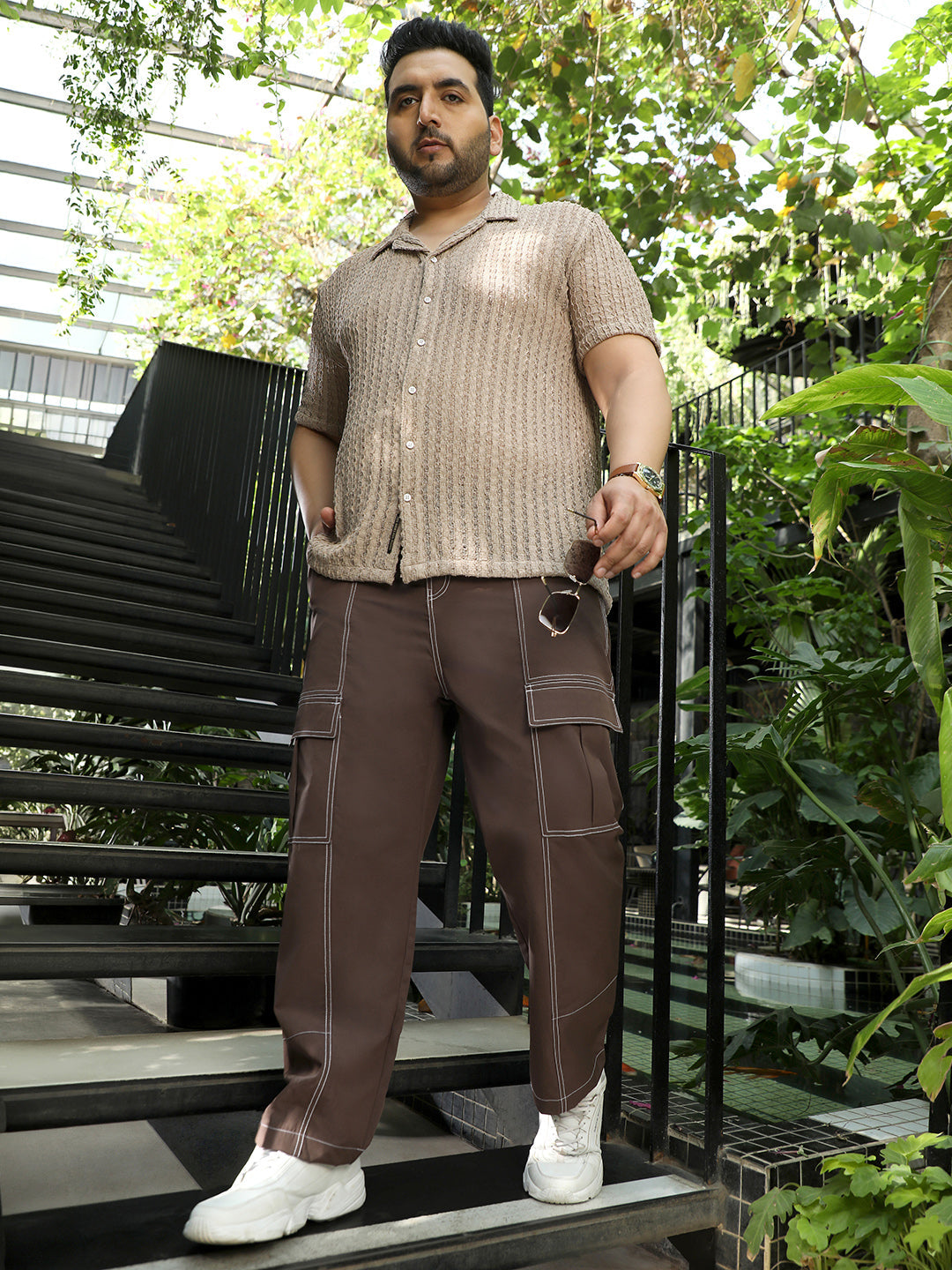 Dark Brown Mid-Rise Wide Leg Trouser