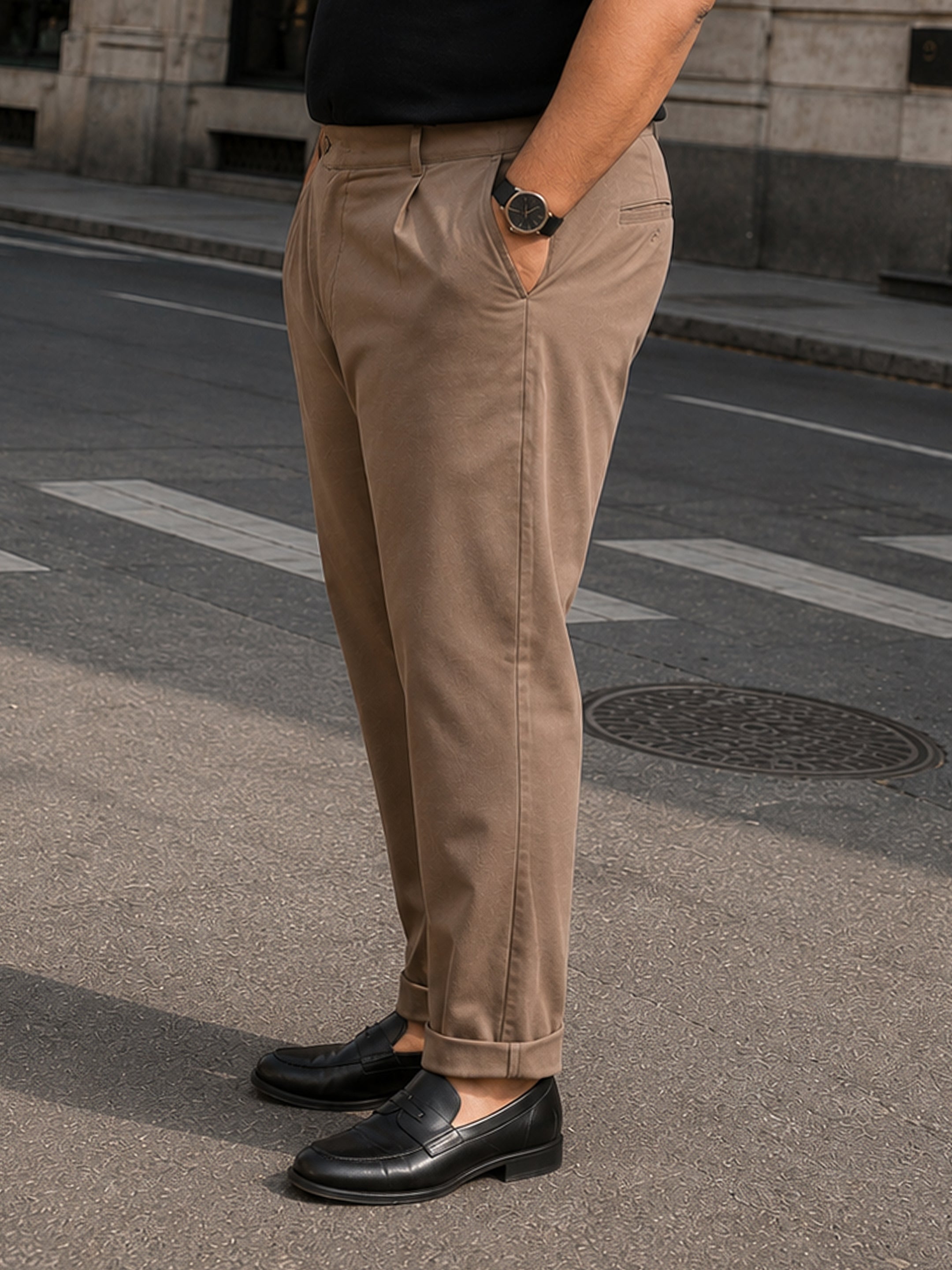 Instafab Plus Men's Brown Single Pleated Tapered Fit Trouser - view 2