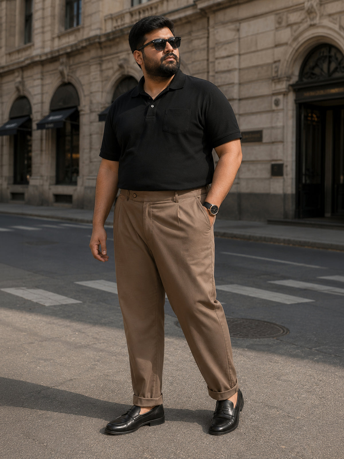 Instafab Plus Men's Brown Single Pleated Tapered Fit Trouser - view 4