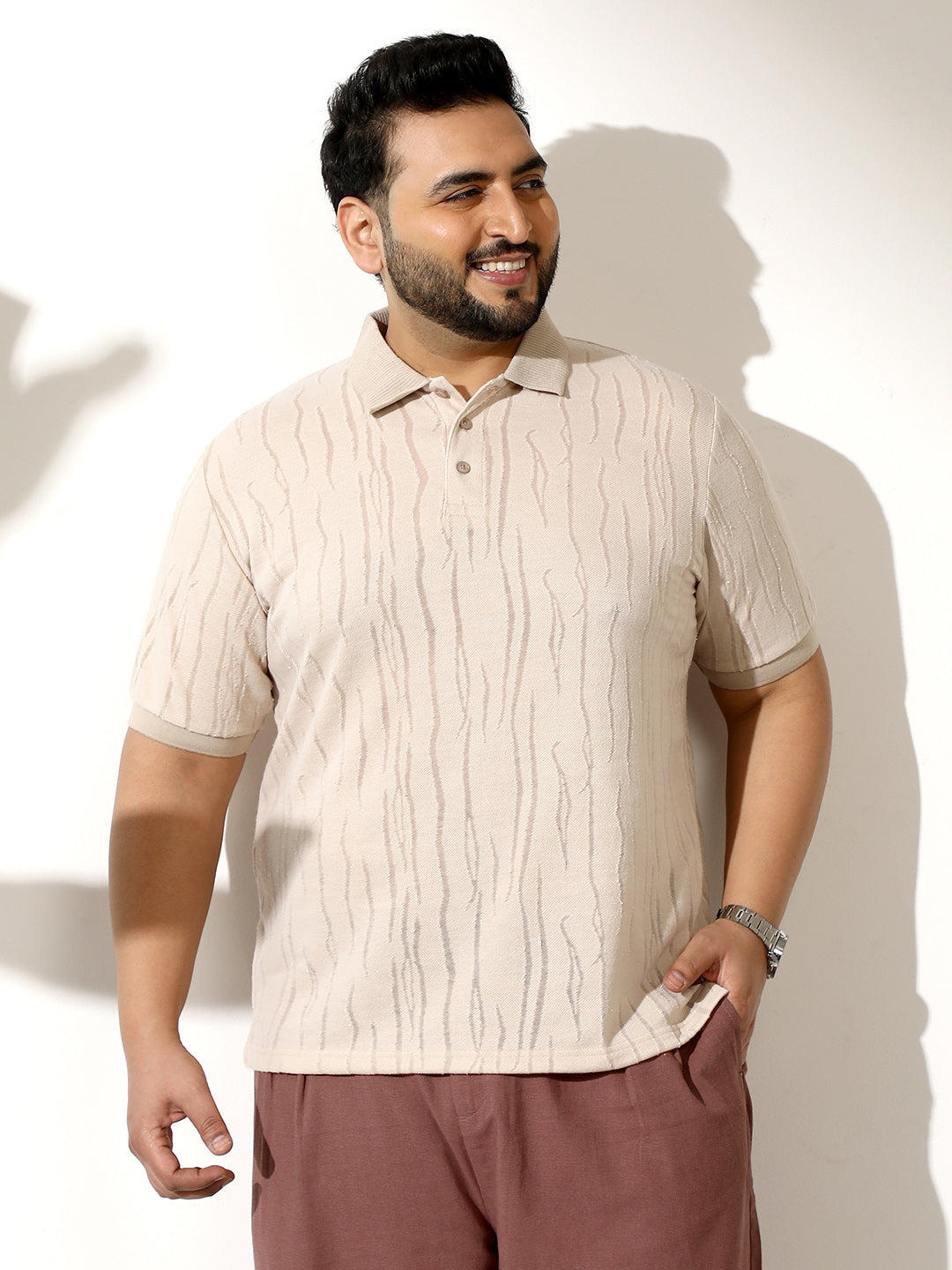 Crevice-Jacquard Polo T-Shirt