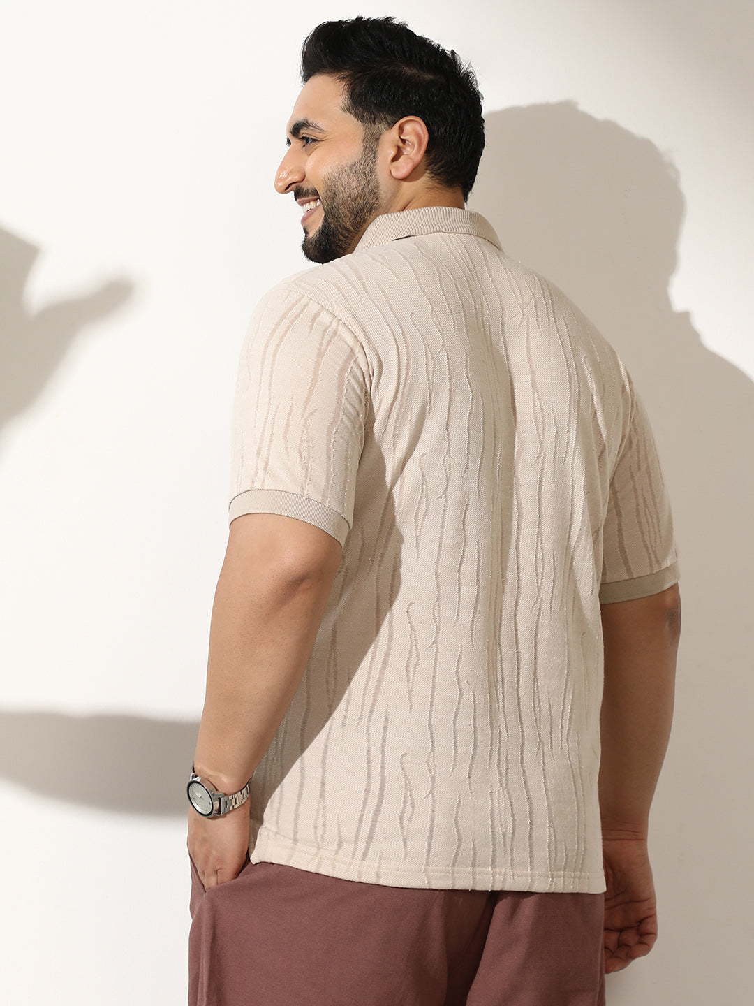 Crevice-Jacquard Polo T-Shirt