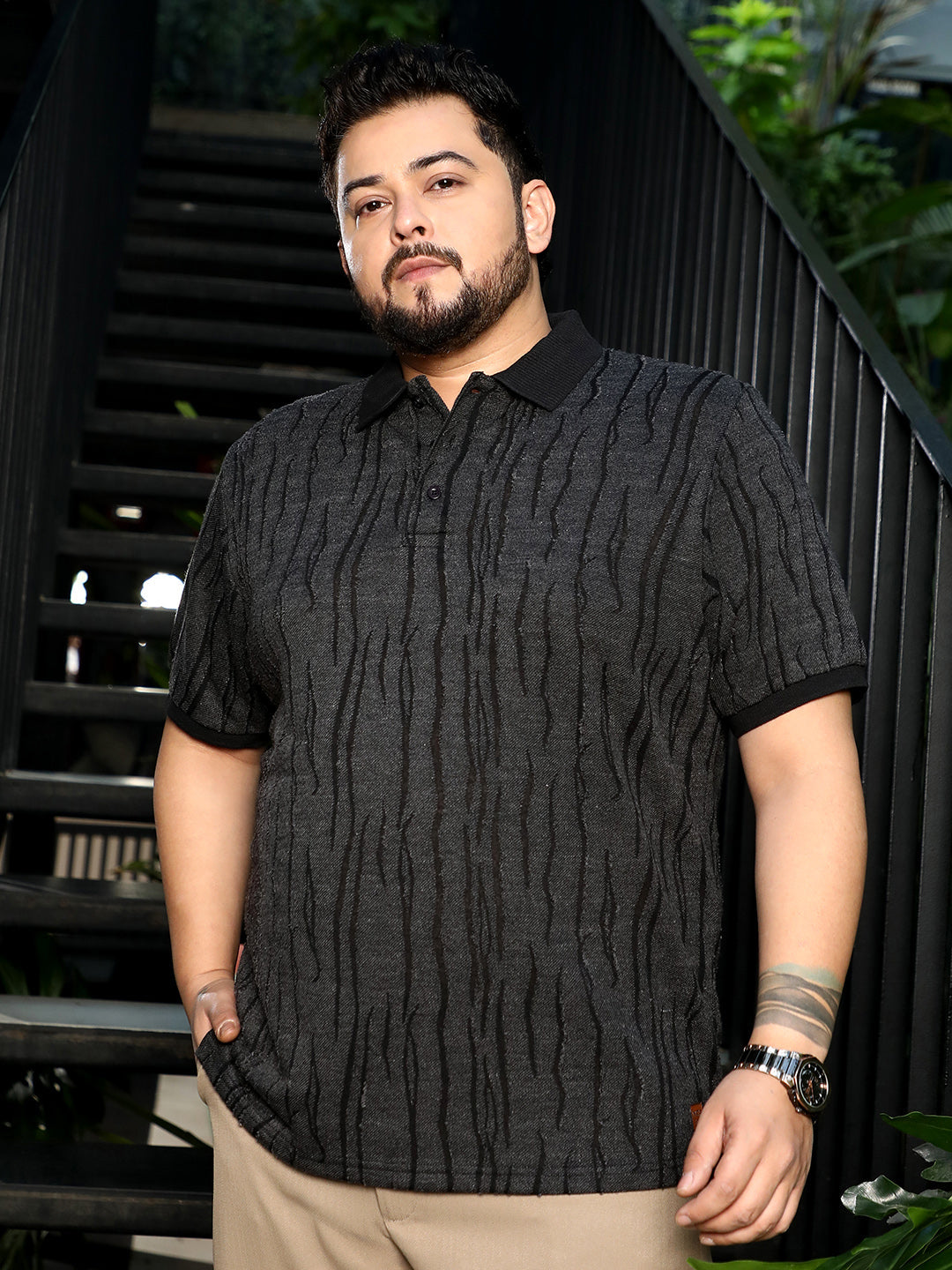 Crevice-Jacquard Polo T-Shirt