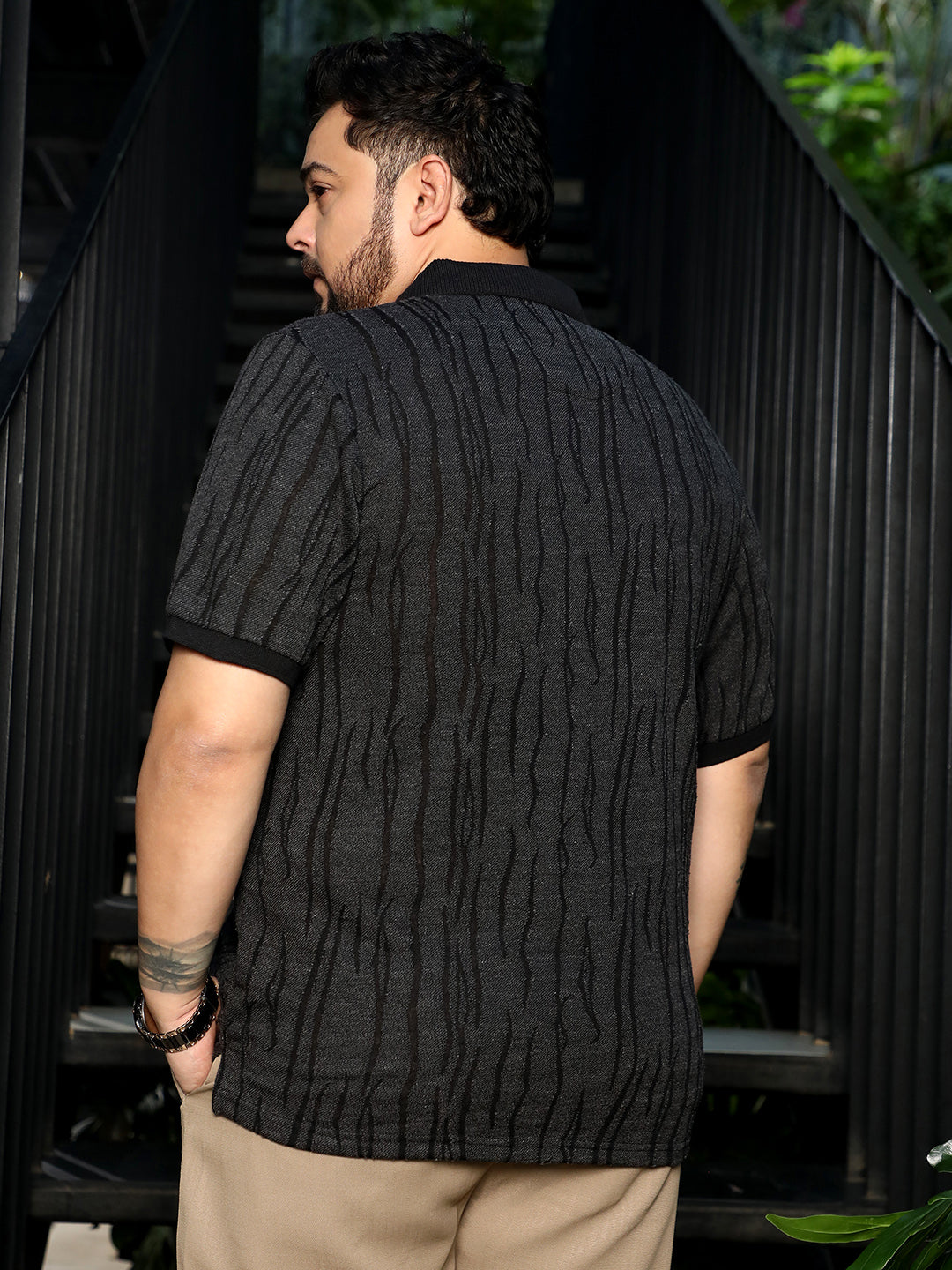 Crevice-Jacquard Polo T-Shirt