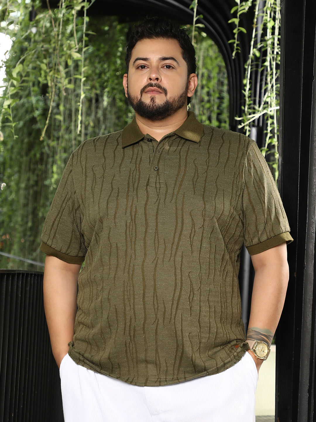 Crevice-Jacquard Polo T-Shirt