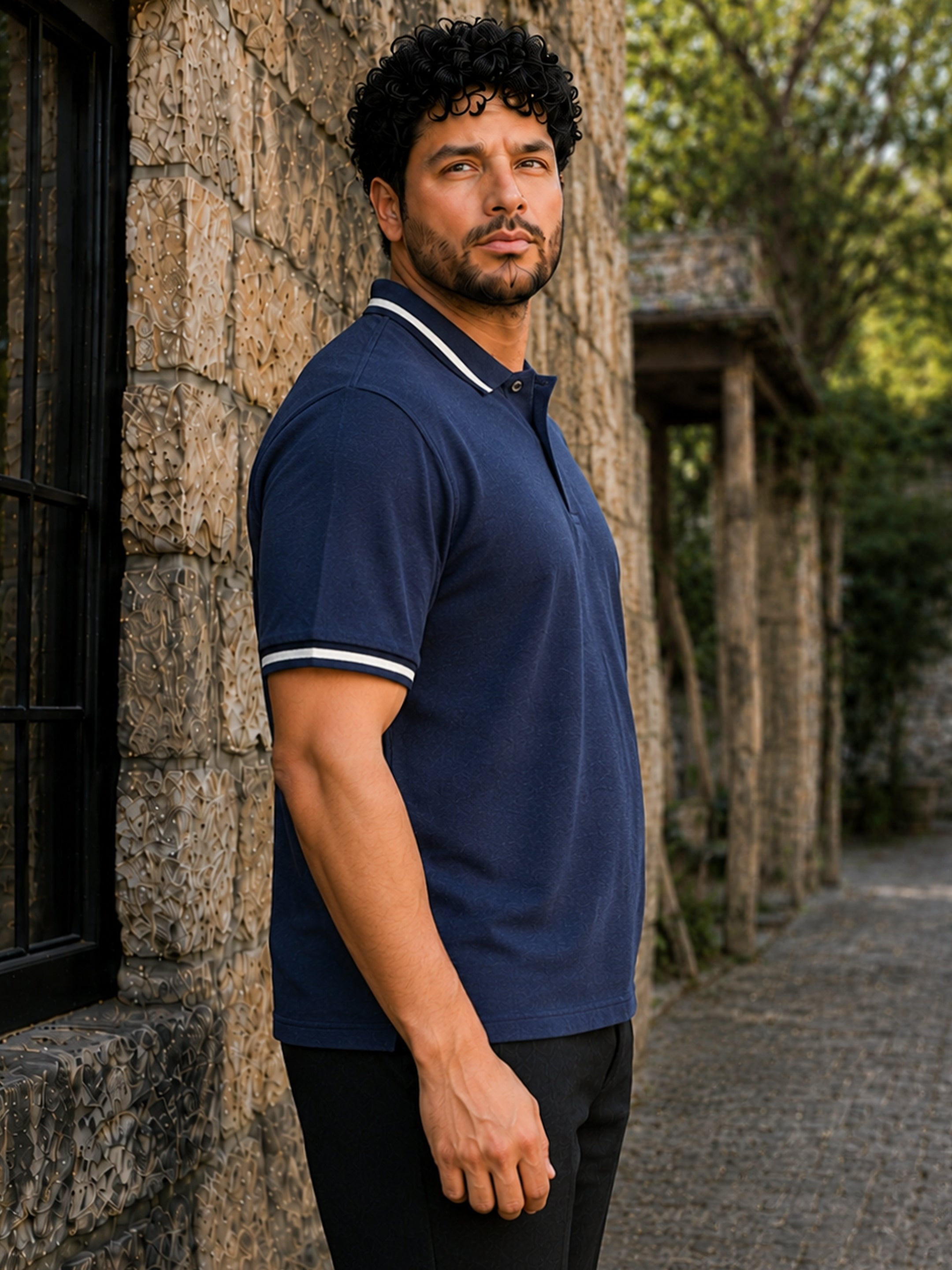 Jacquard Knit Polo T-Shirt