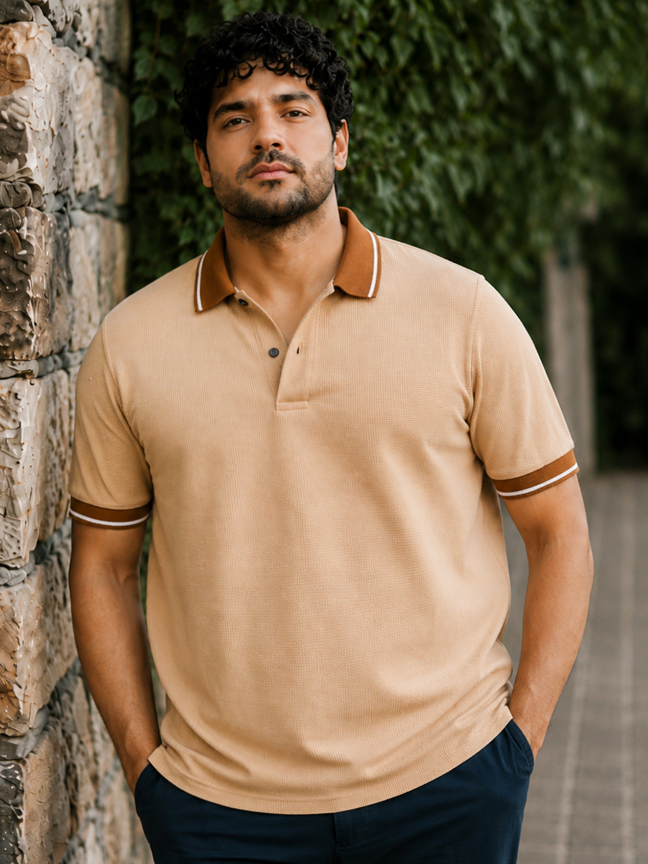 Textured Waffle Knit Polo T-Shirt