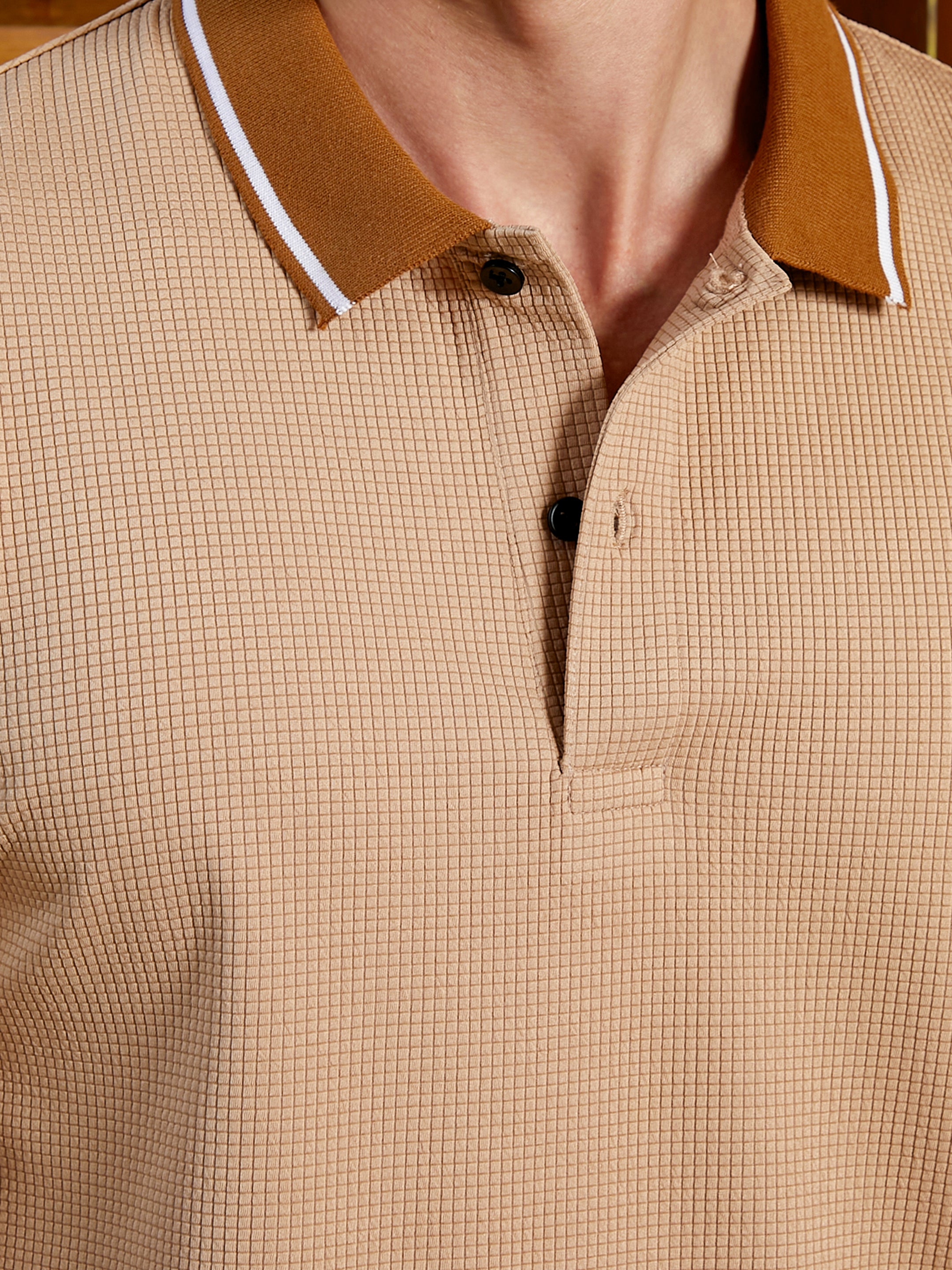 Textured Waffle Knit Polo T-Shirt
