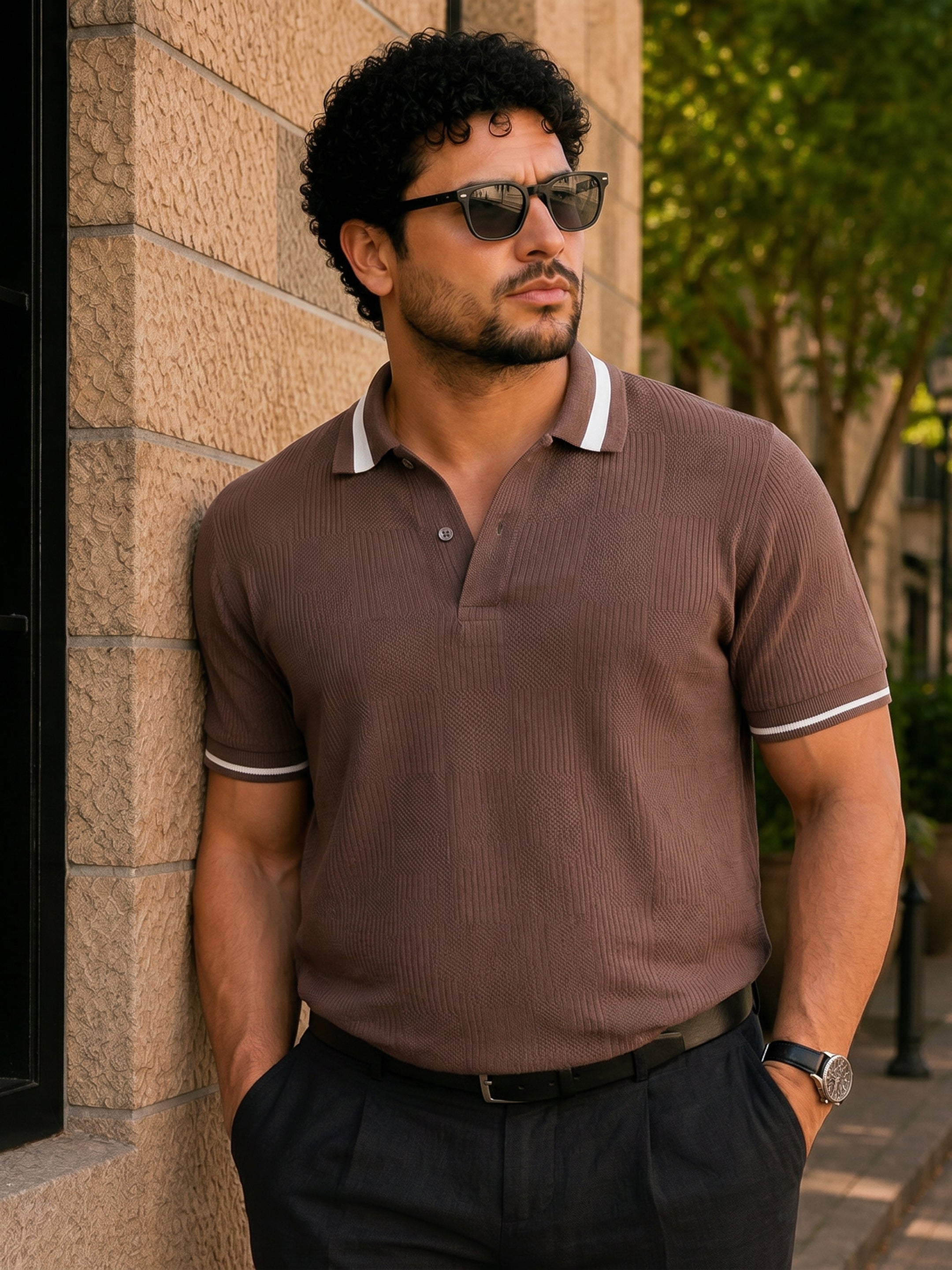 Jacquard Knit Polo T-Shirt