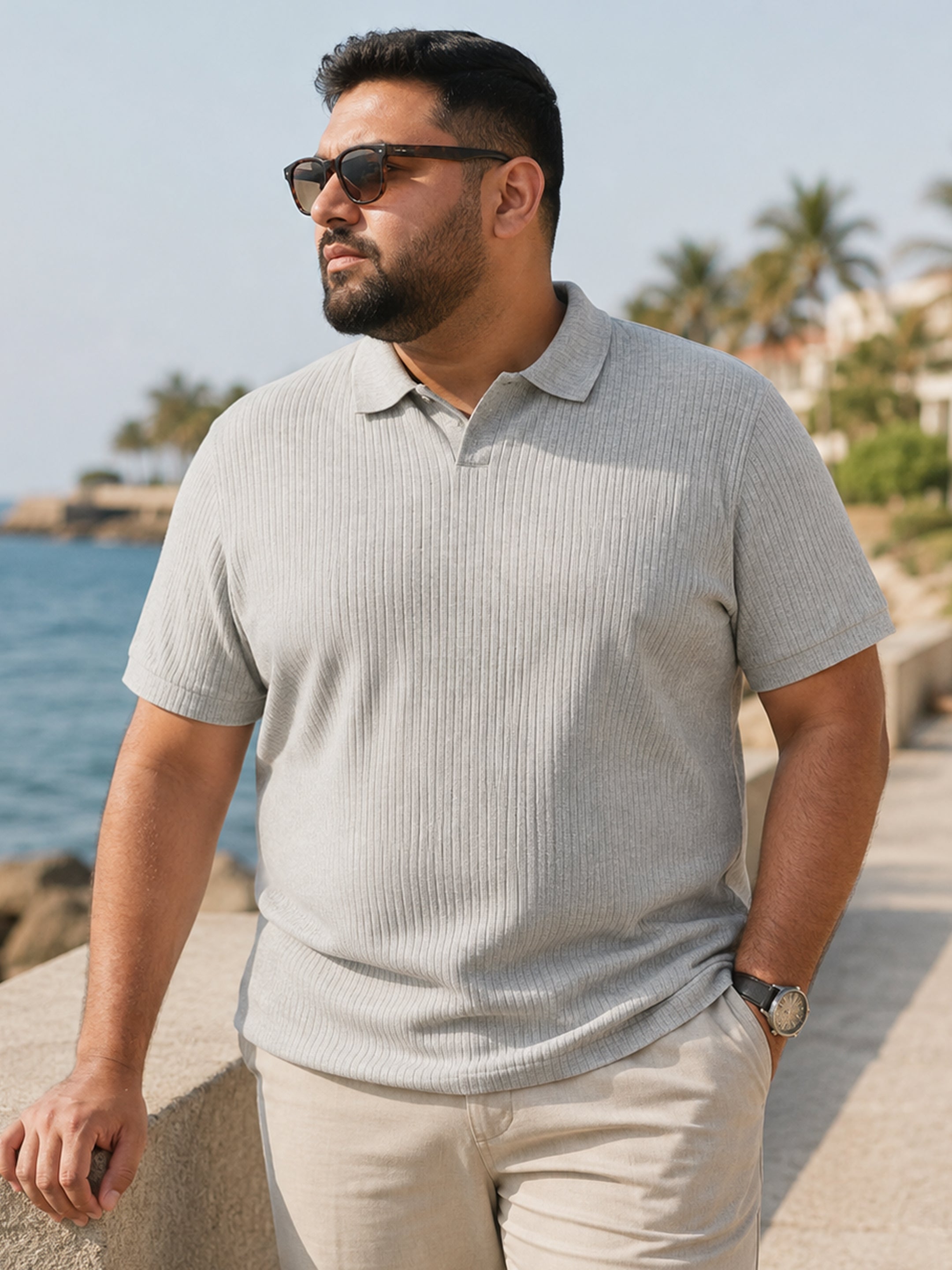Instafab Plus Men's Grey Ribbed Regular Fit Polo - view 1