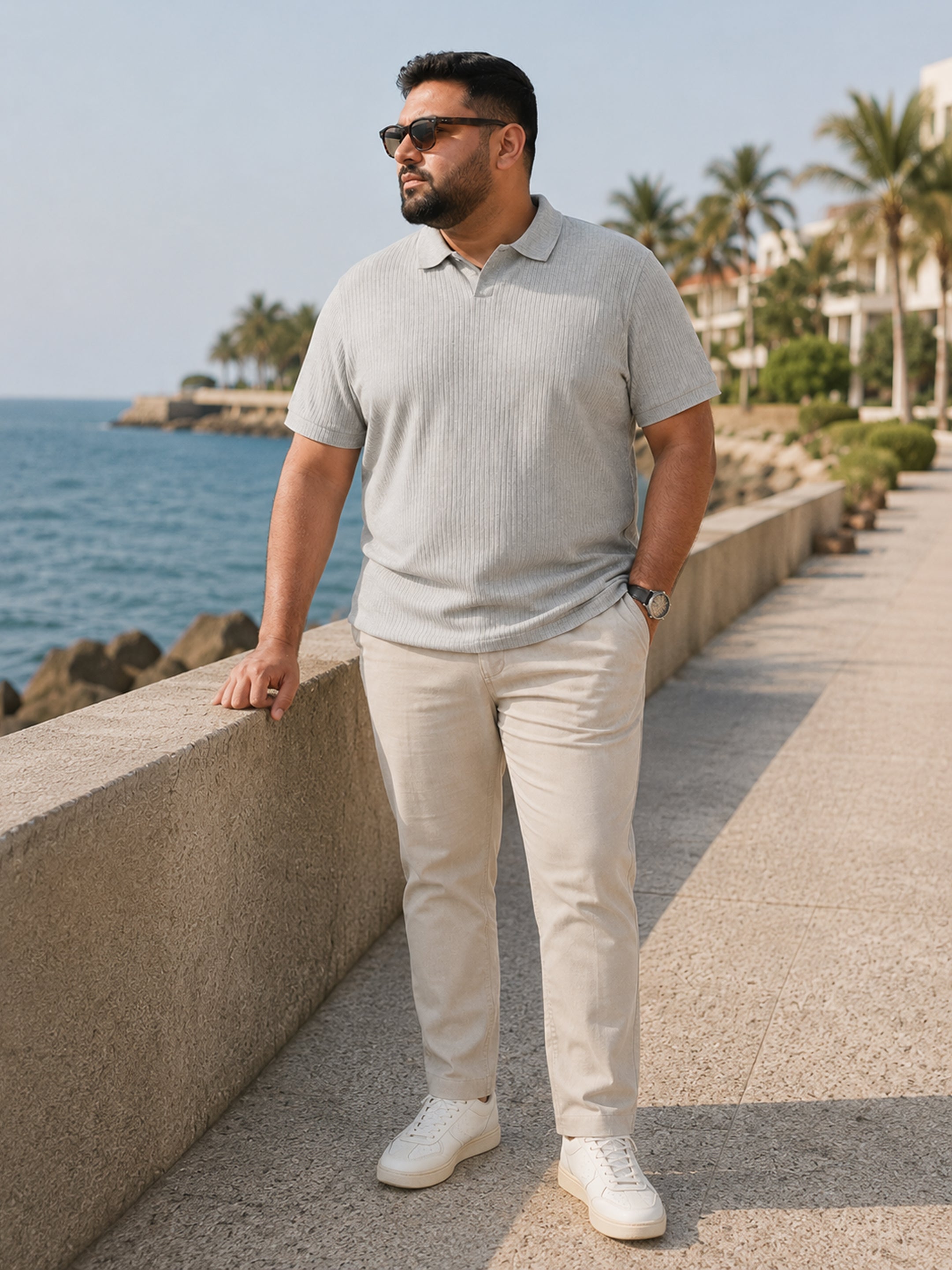 Instafab Plus Men's Grey Ribbed Regular Fit Polo - view 5