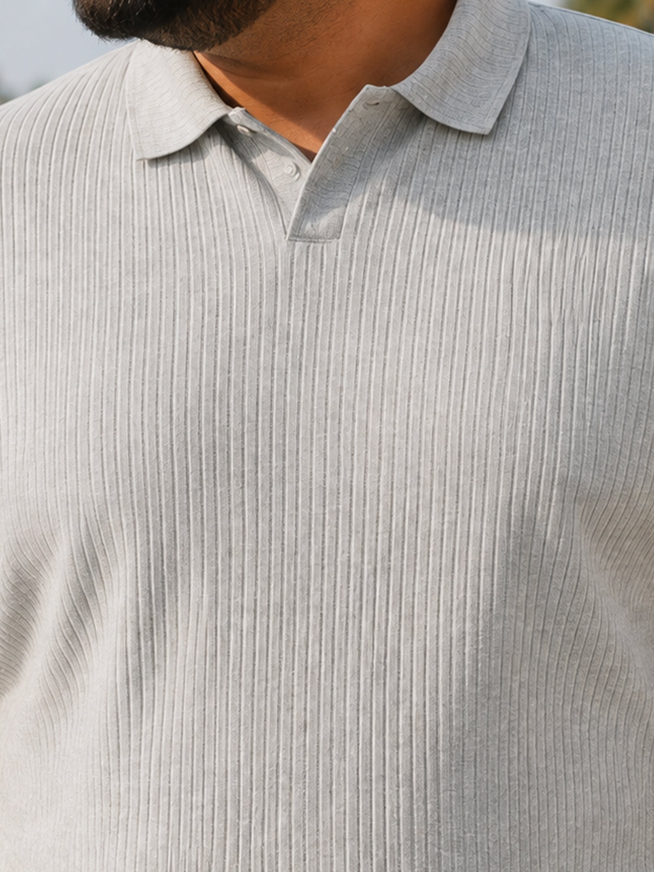 Instafab Plus Men's Grey Ribbed Regular Fit Polo - view 6