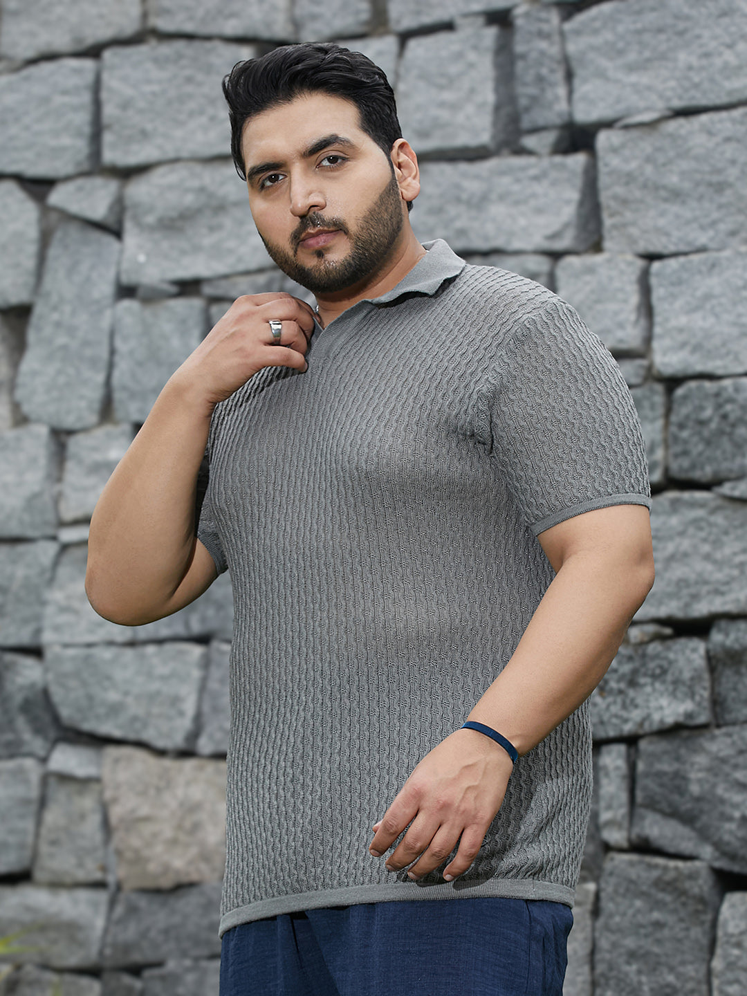Swirl-Textured Polo T-Shirt
