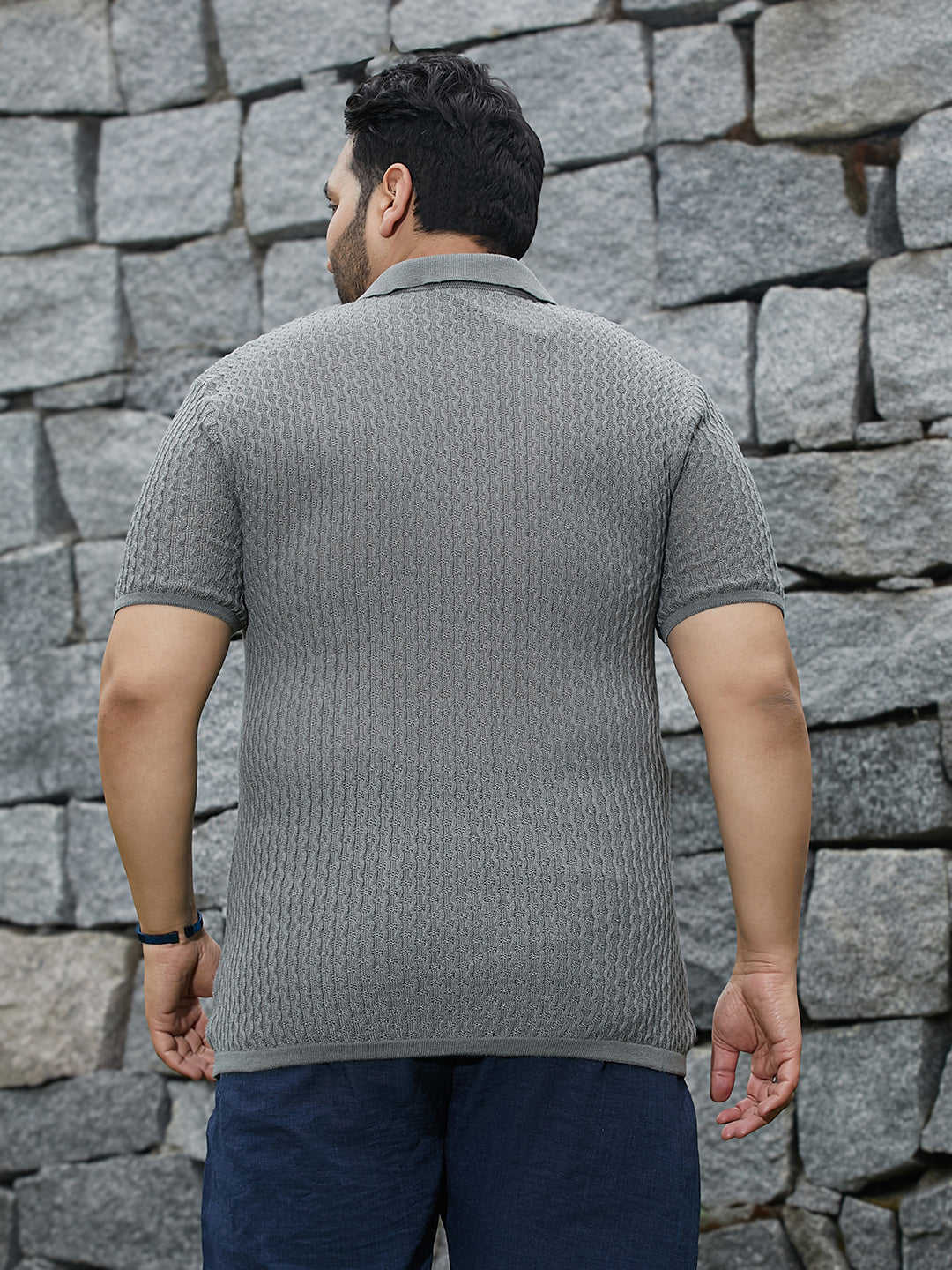 Swirl-Textured Polo T-Shirt