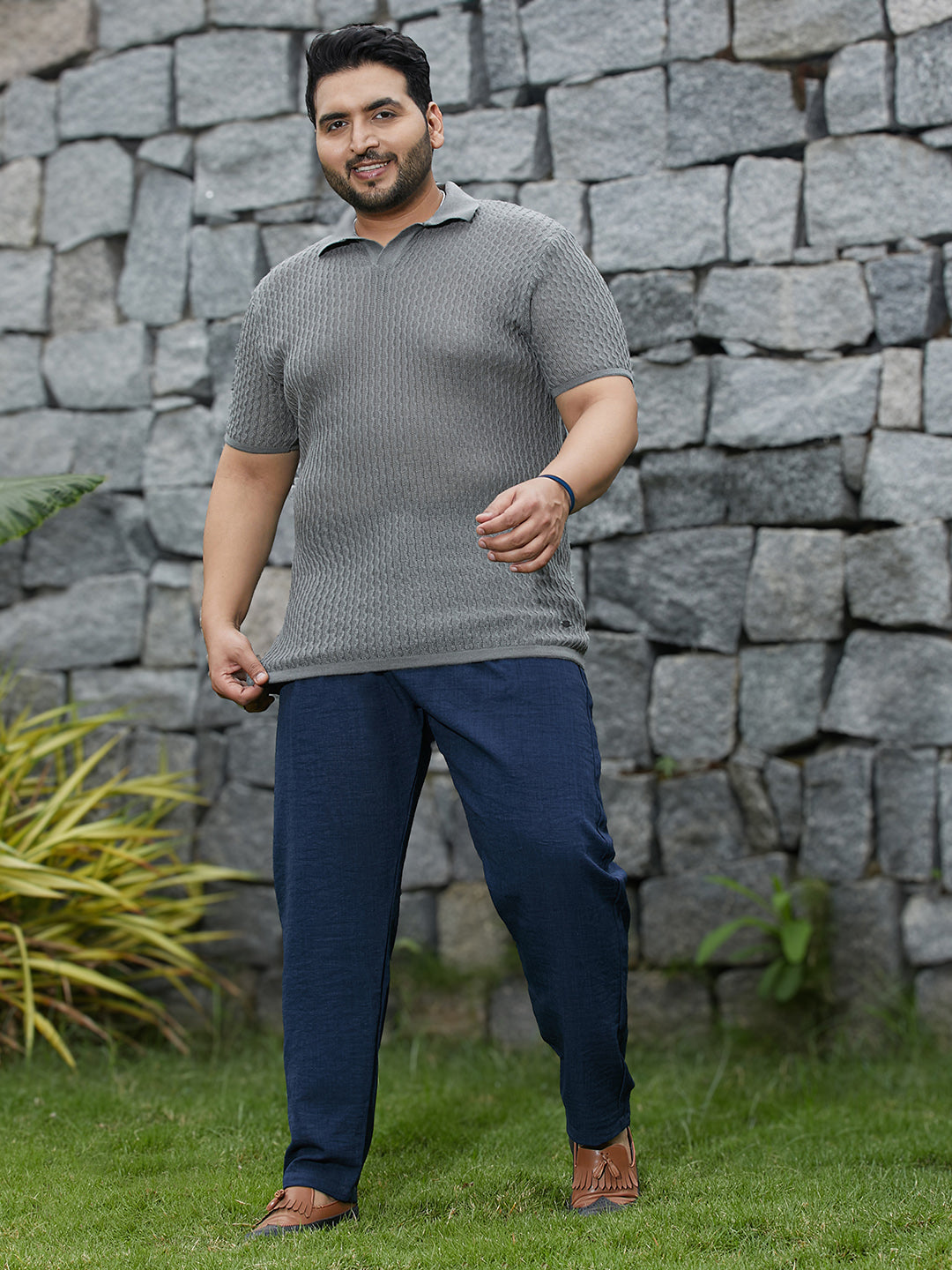 Swirl-Textured Polo T-Shirt