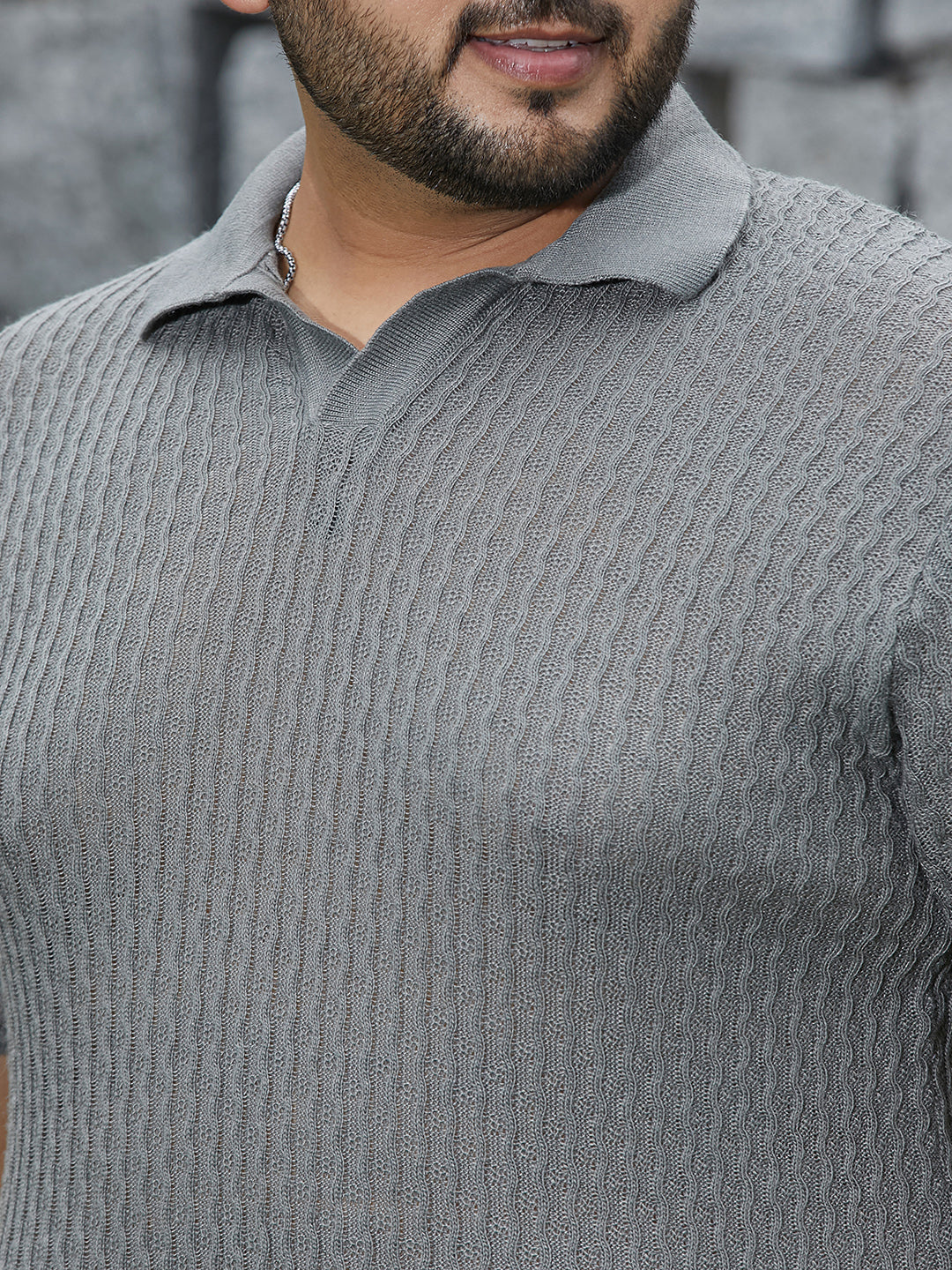 Swirl-Textured Polo T-Shirt
