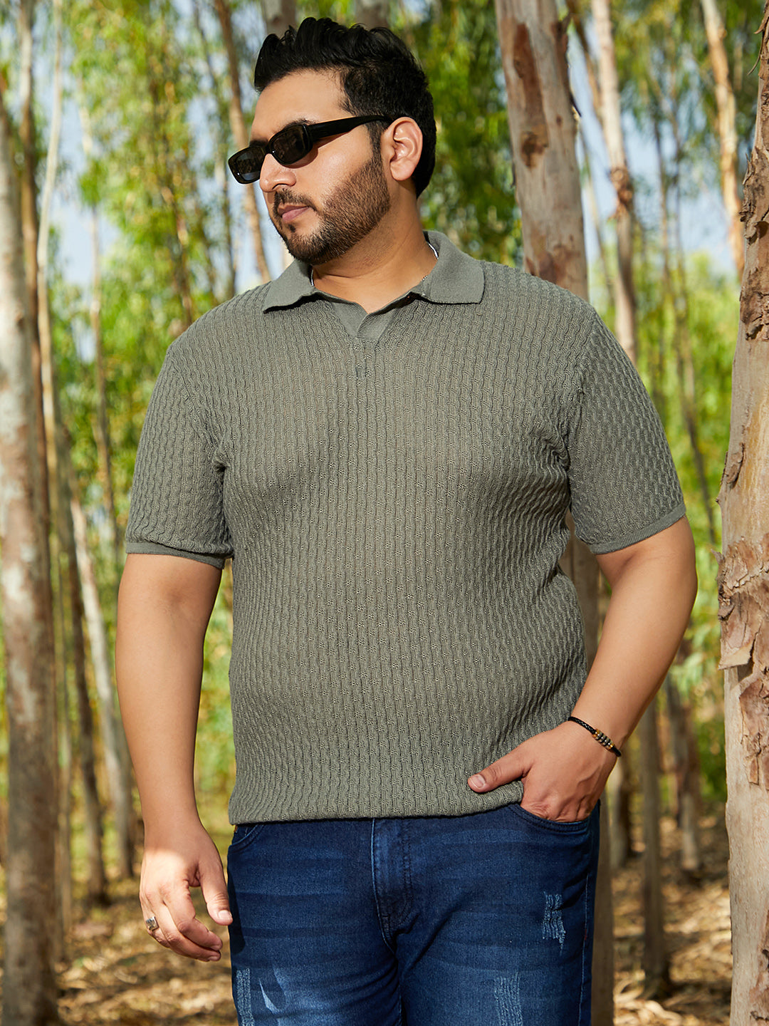 Swirl-Textured Polo T-Shirt