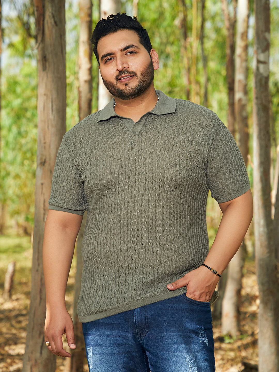 Swirl-Textured Polo T-Shirt