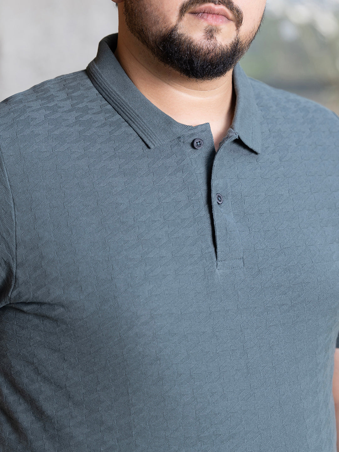 Houndstooth-Textured Polo T-Shirt