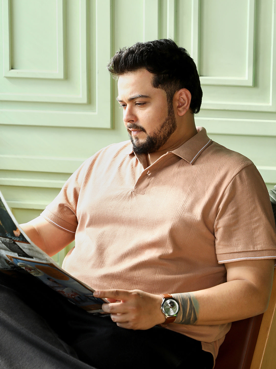 Lined-Knit Polo T-Shirt