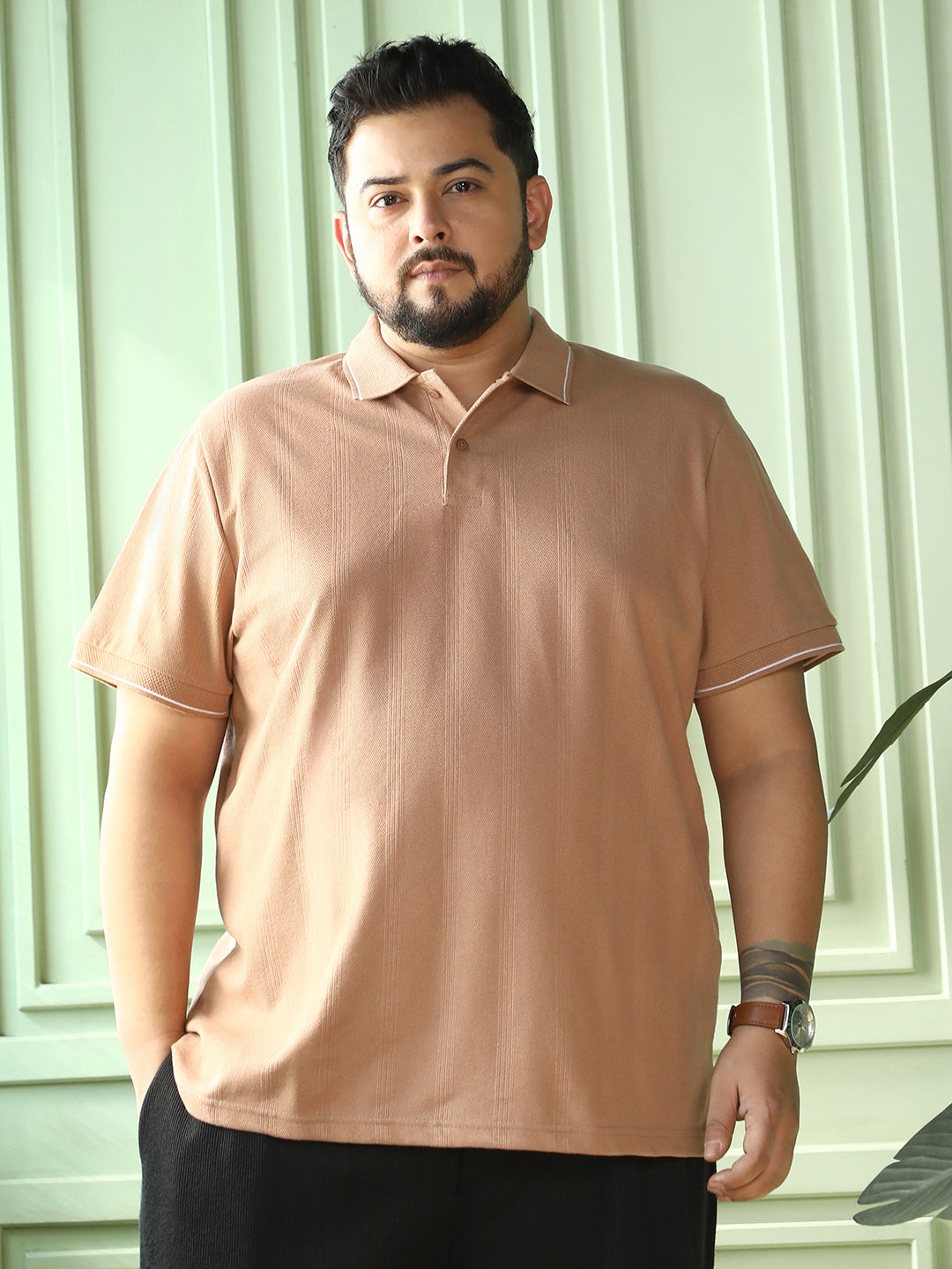 Lined-Knit Polo T-Shirt