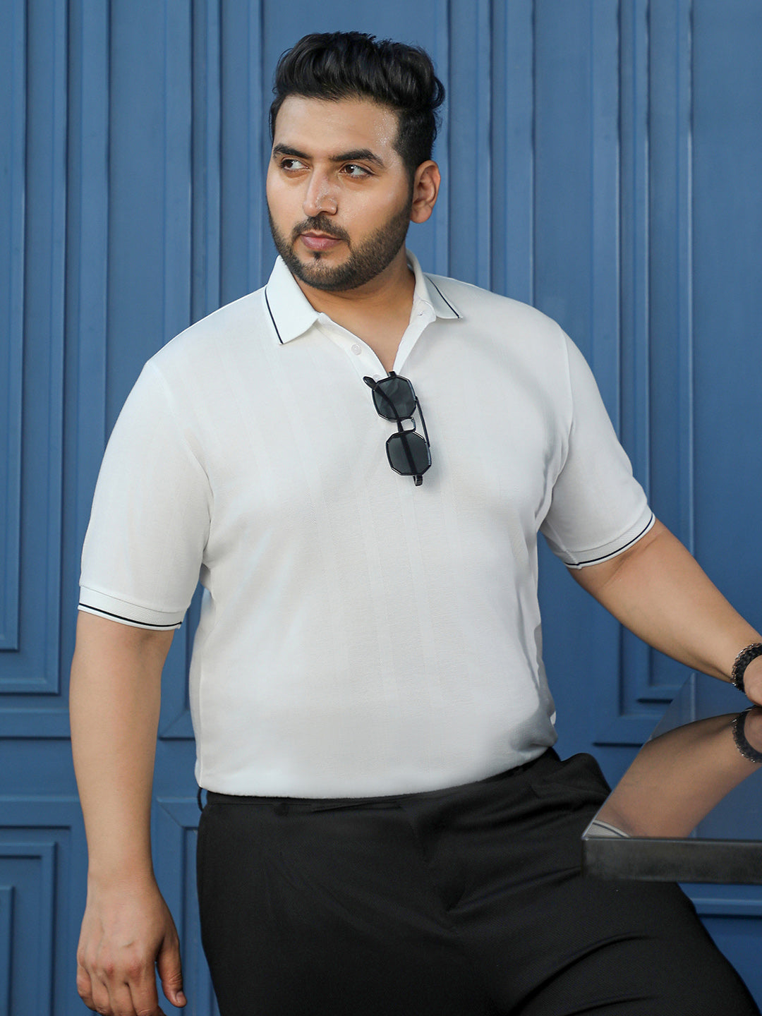 White Self Design T-Shirt