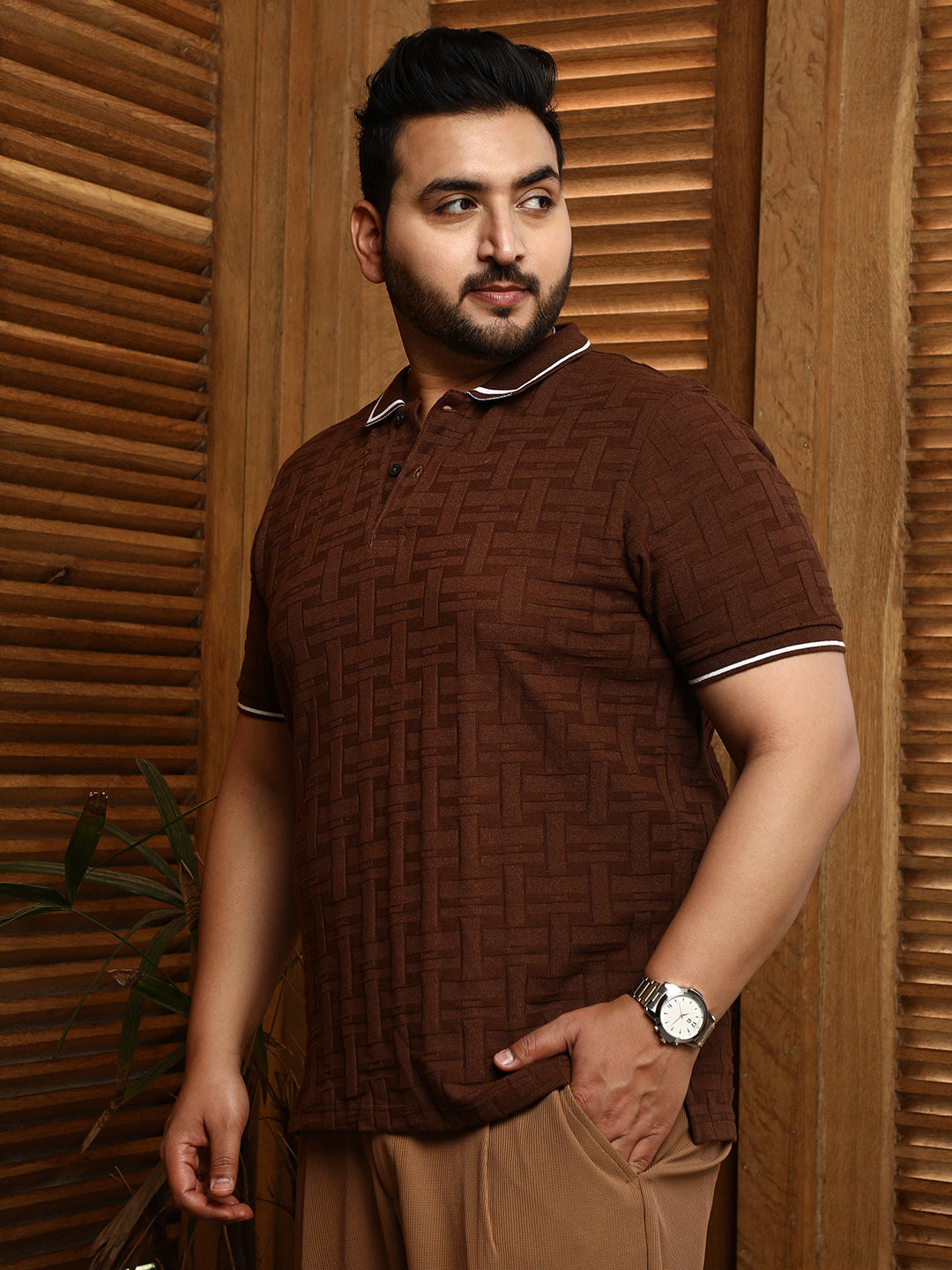 Weave-Textured Polo T-Shirt