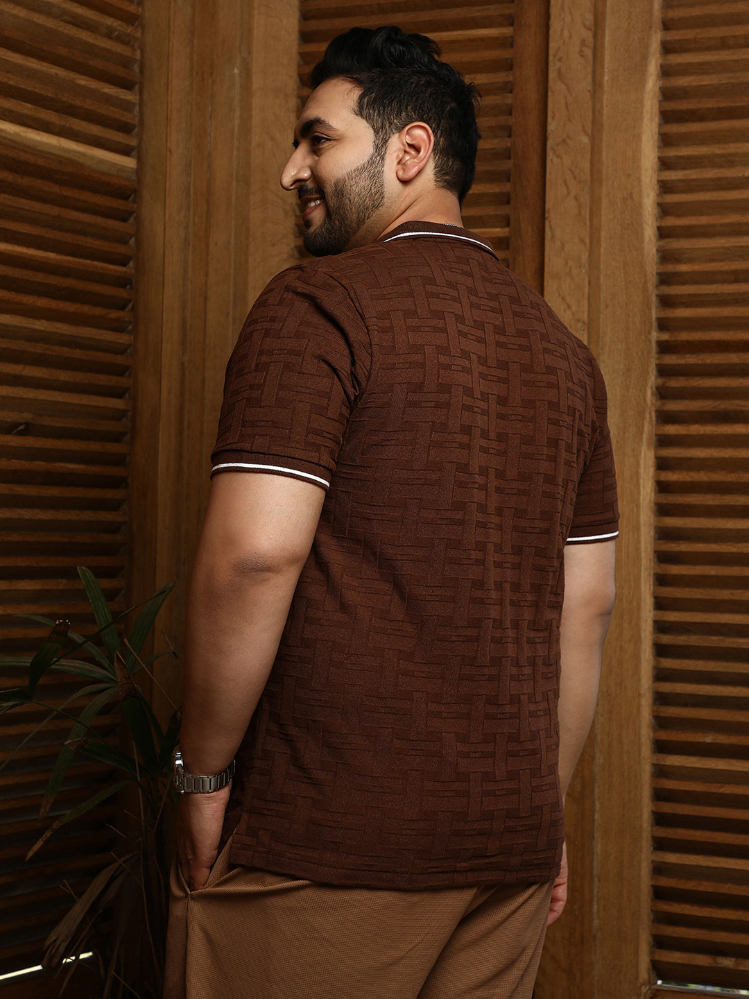 Weave-Textured Polo T-Shirt