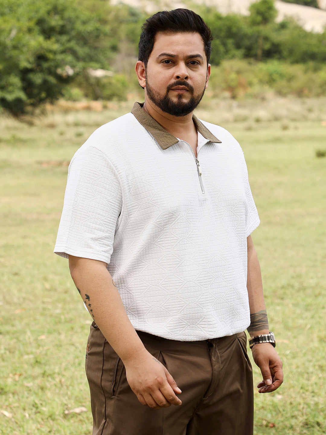 Oblique-Block Polo T-Shirt