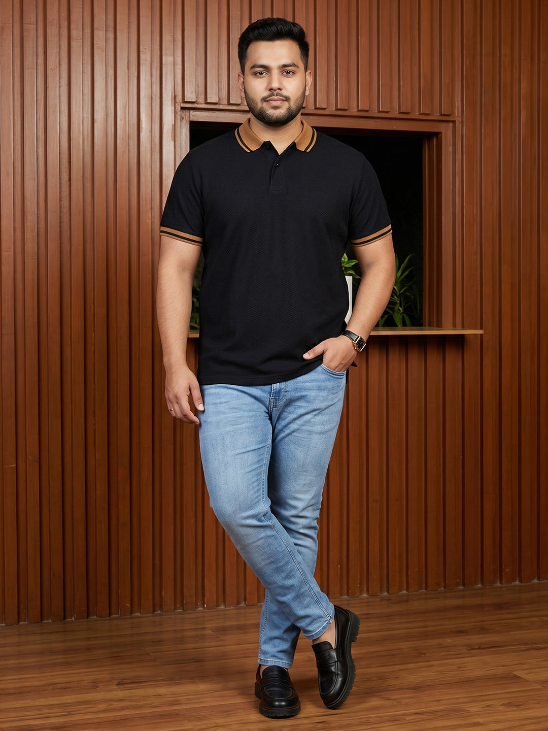 Black Solid Polo T-Shirt