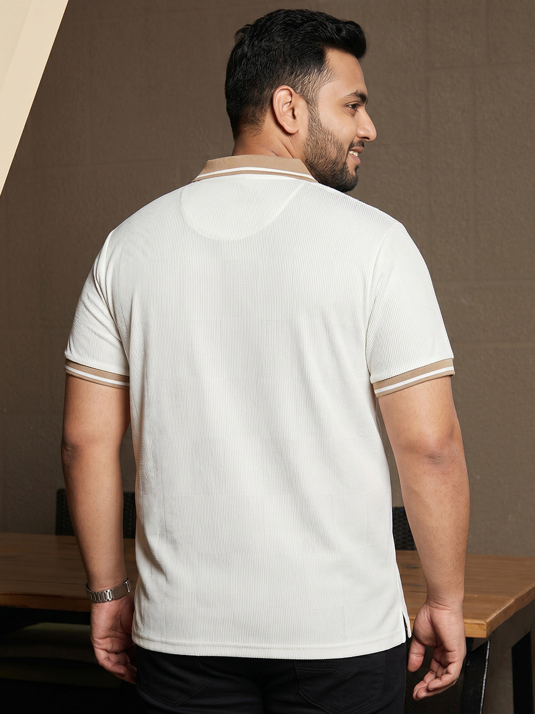 Off White Solid Polo T-Shirt