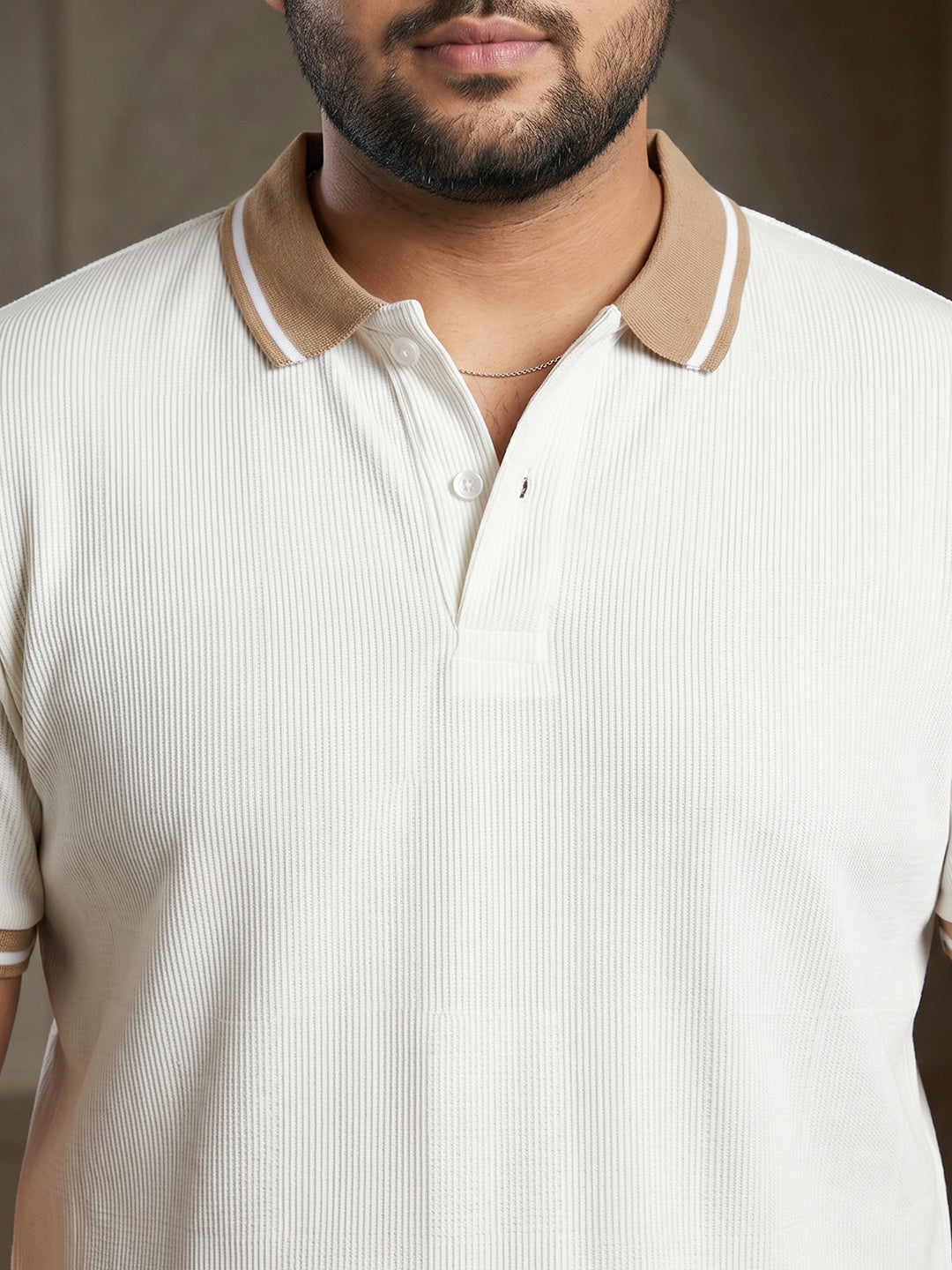 Off White Solid Polo T-Shirt