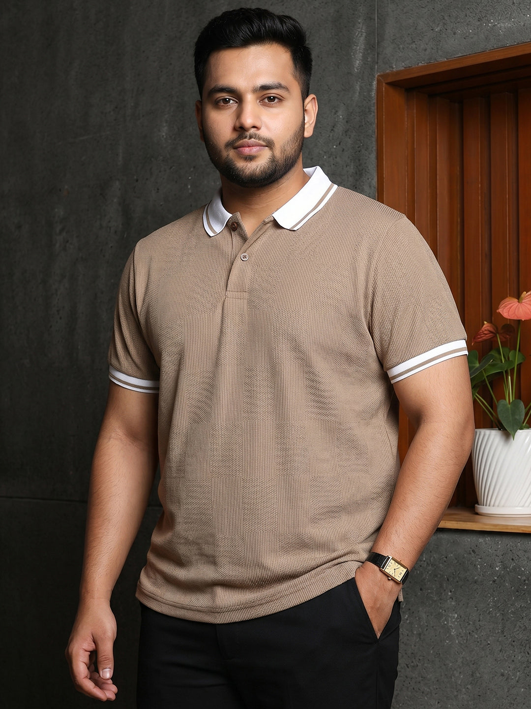 Beige Solid Polo T-Shirt