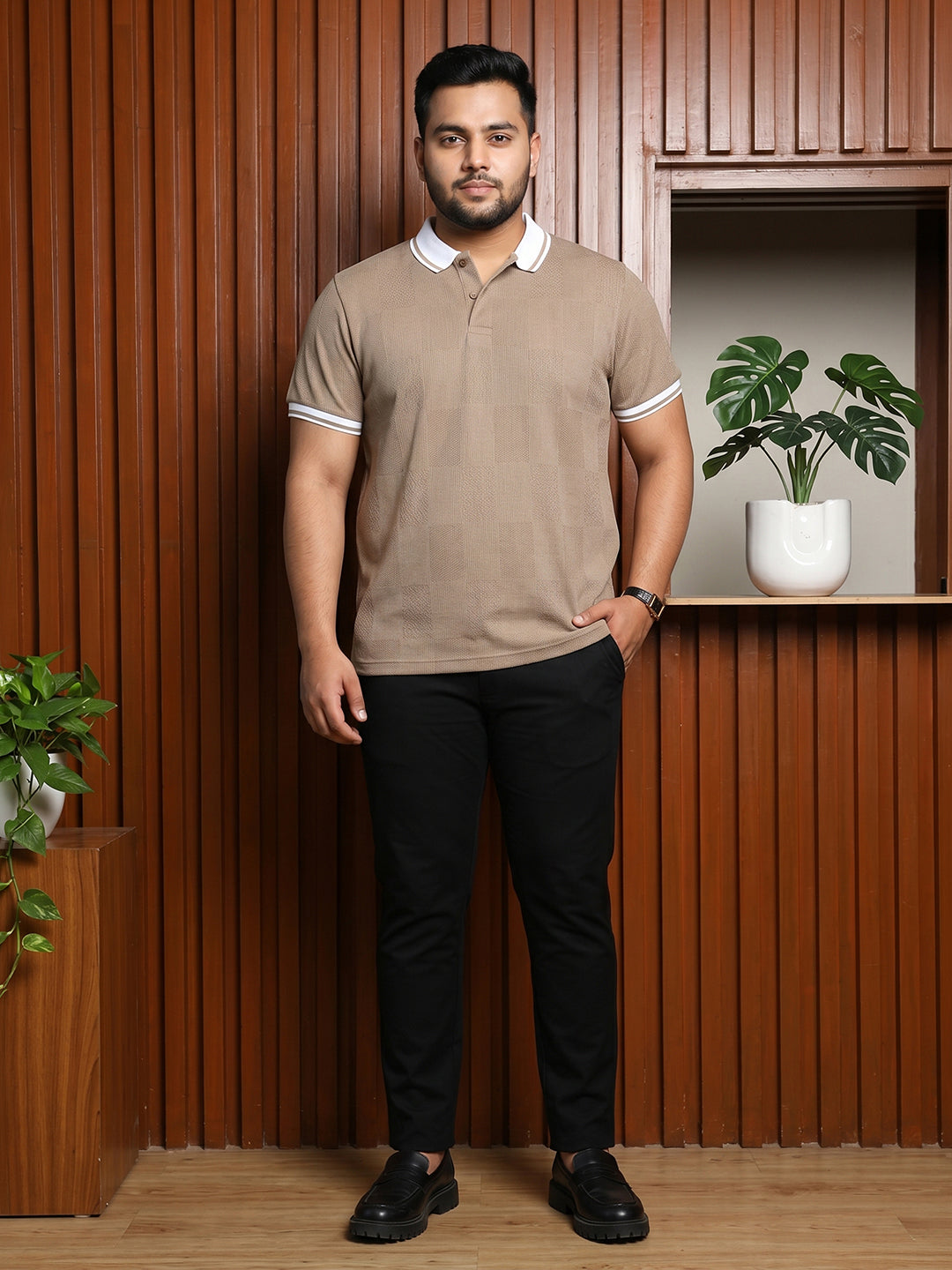 Beige Solid Polo T-Shirt