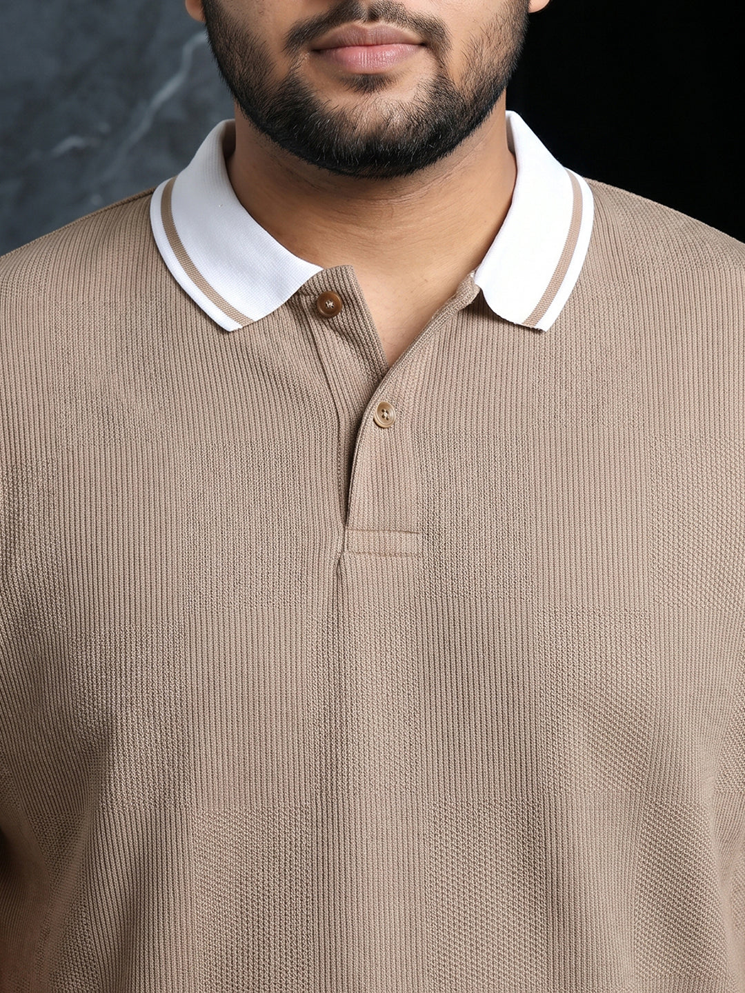 Beige Solid Polo T-Shirt