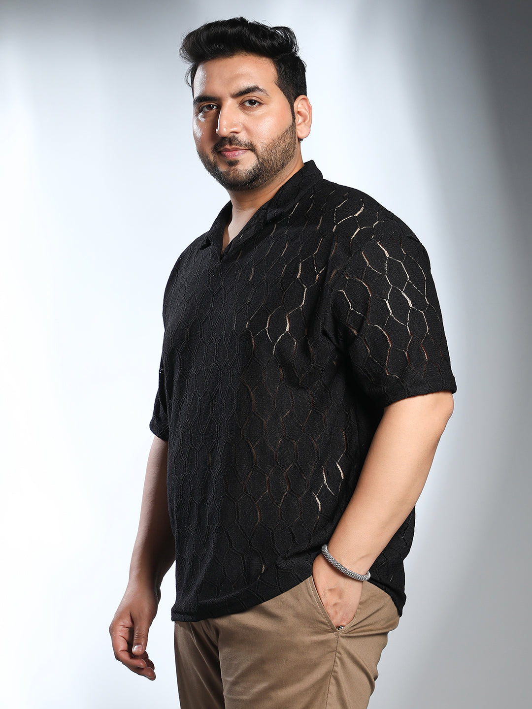 Honeycomb-Knit Polo T-Shirt