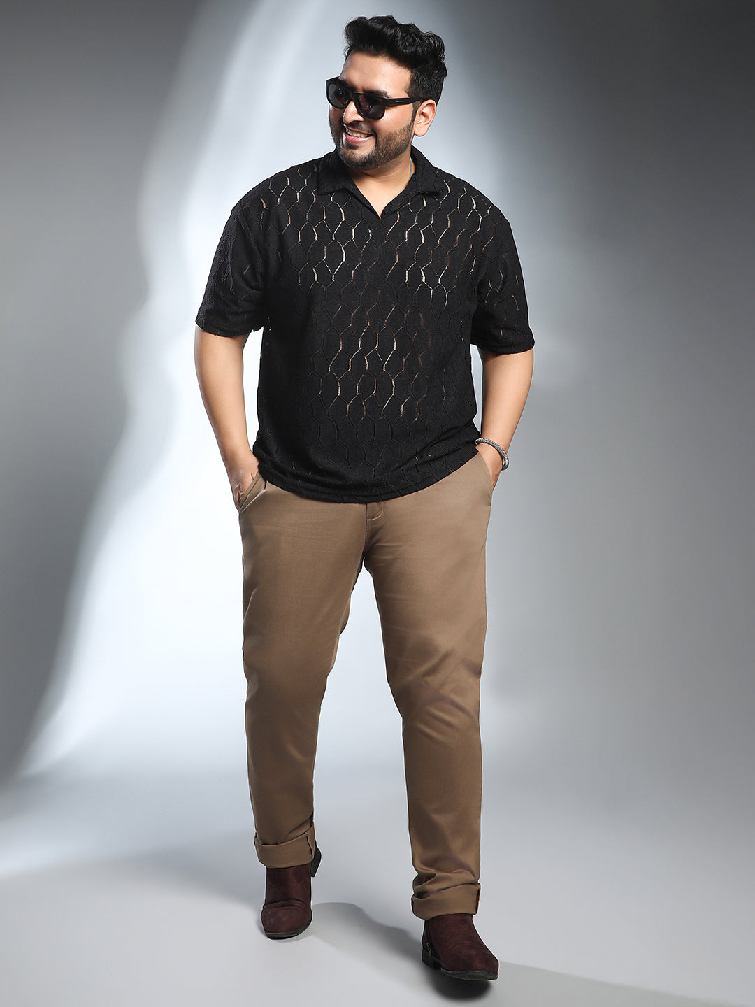 Honeycomb-Knit Polo T-Shirt